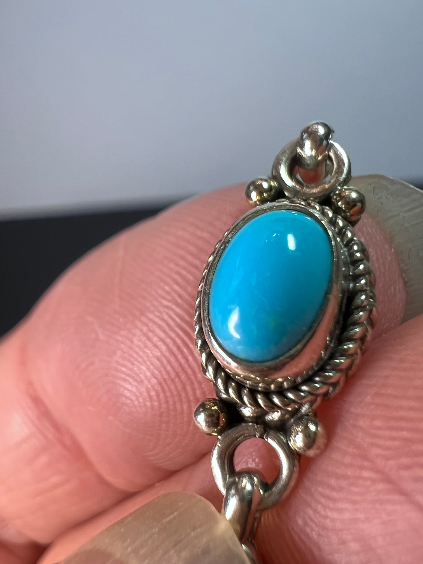 Turquoise and sterling silver link bracelet with toggle clasp