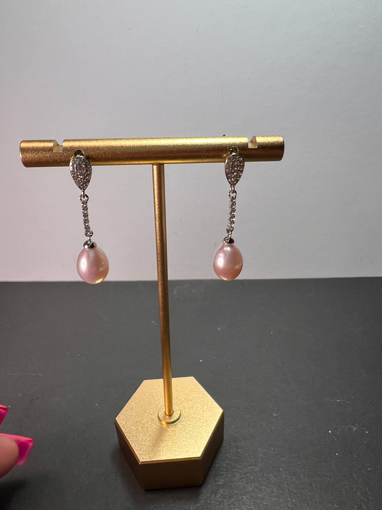 Cultured Freshwater Pearl And White Topaz Rhodium Over Sterling Silver Drop Earrings