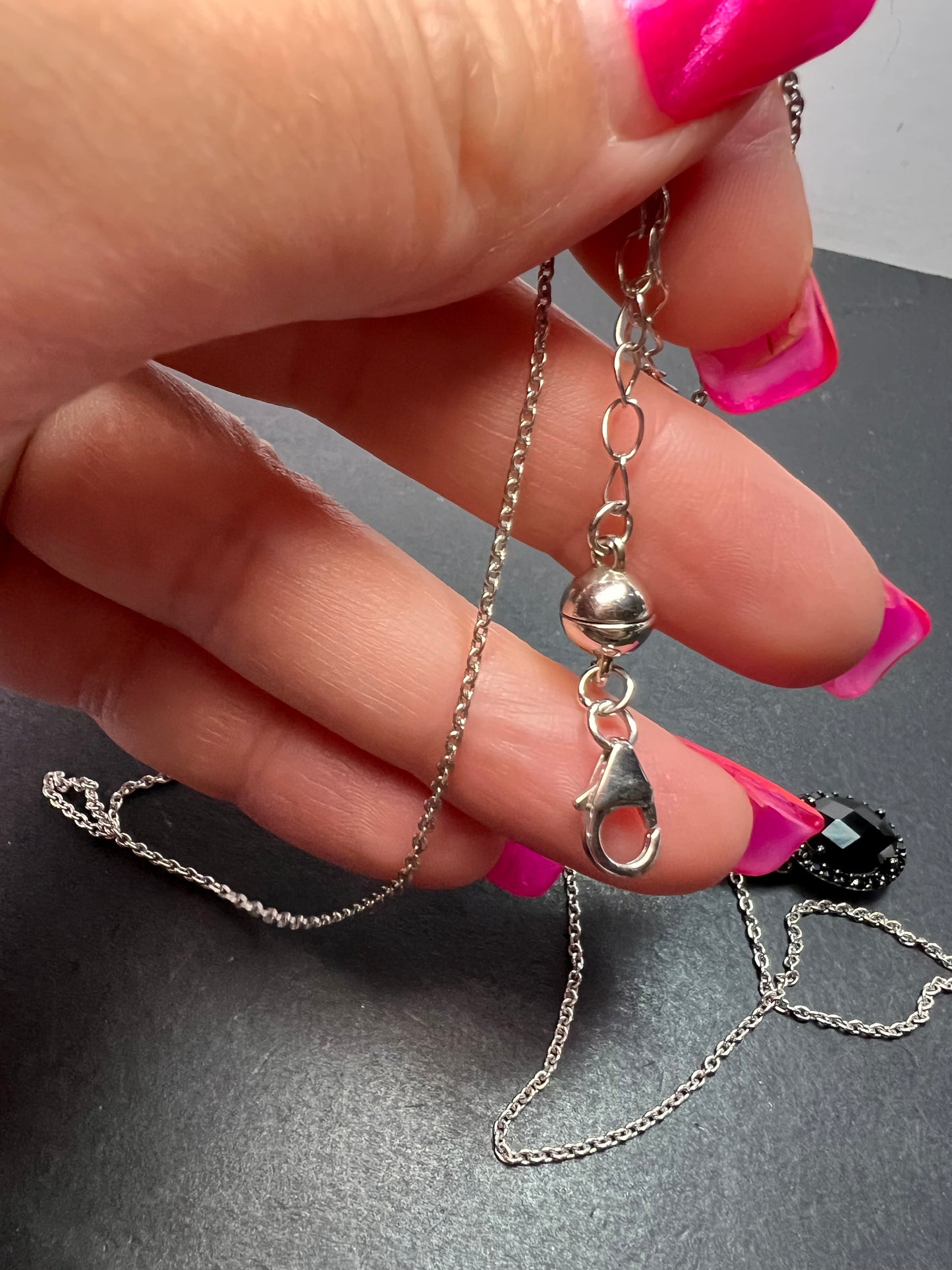 Black spinel pendant and chain necklace in rhodium over sterling silver