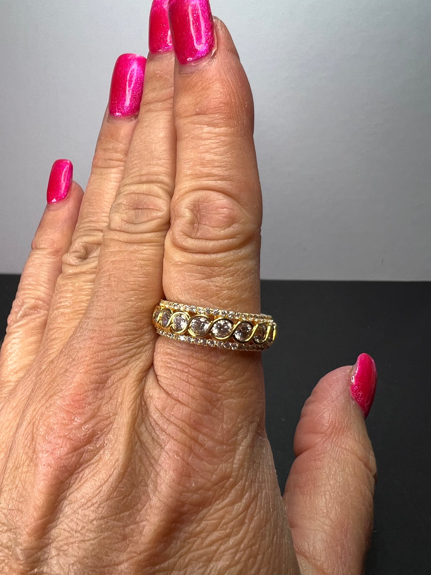 CZ gold over Sterling eternity band ring size 11