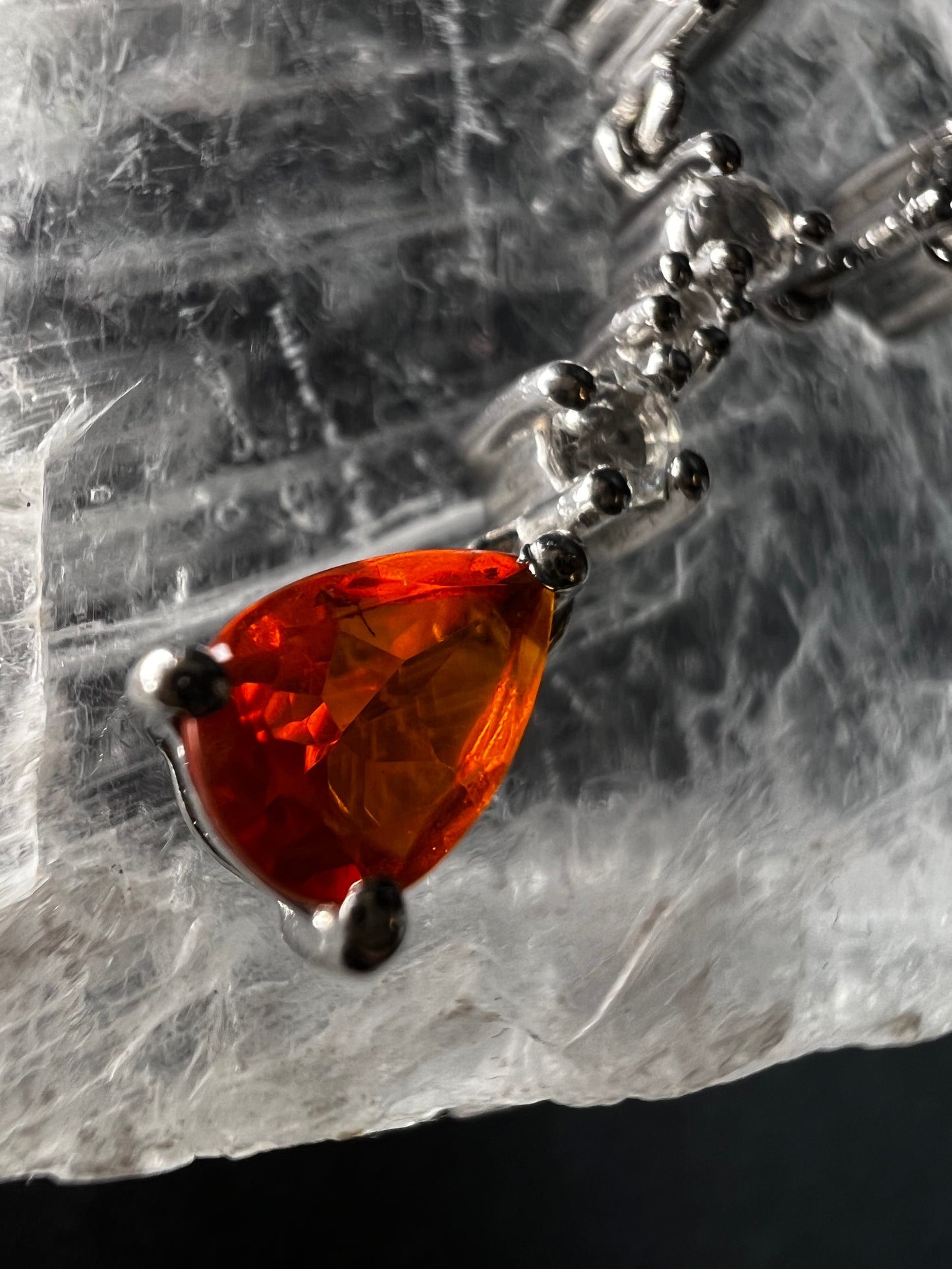 Vintage Sterling Silver Mexican Fire Opal & White Topaz Y Necklace