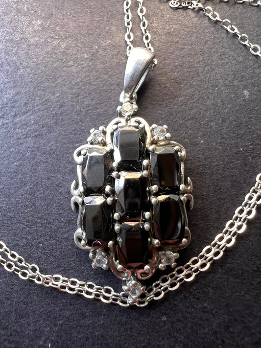 Elite shungite and white topaz sterling silver pendant and chain necklace