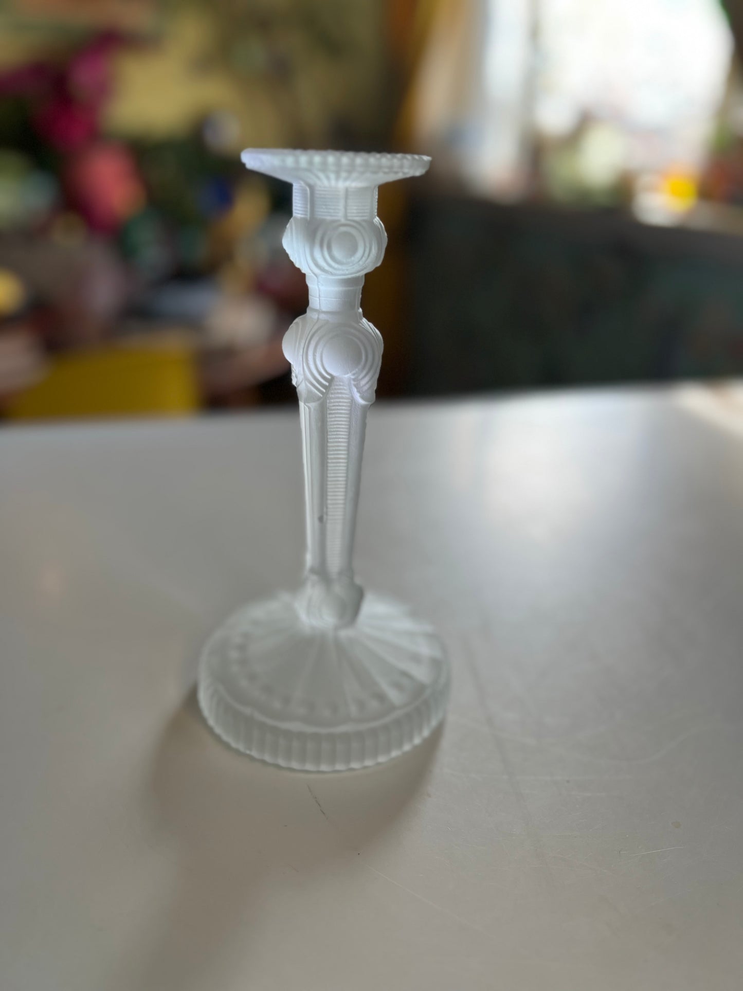 Vintage Frosted Glass Candlestick | Lalique Style Art Deco Taper Holder 6.75"