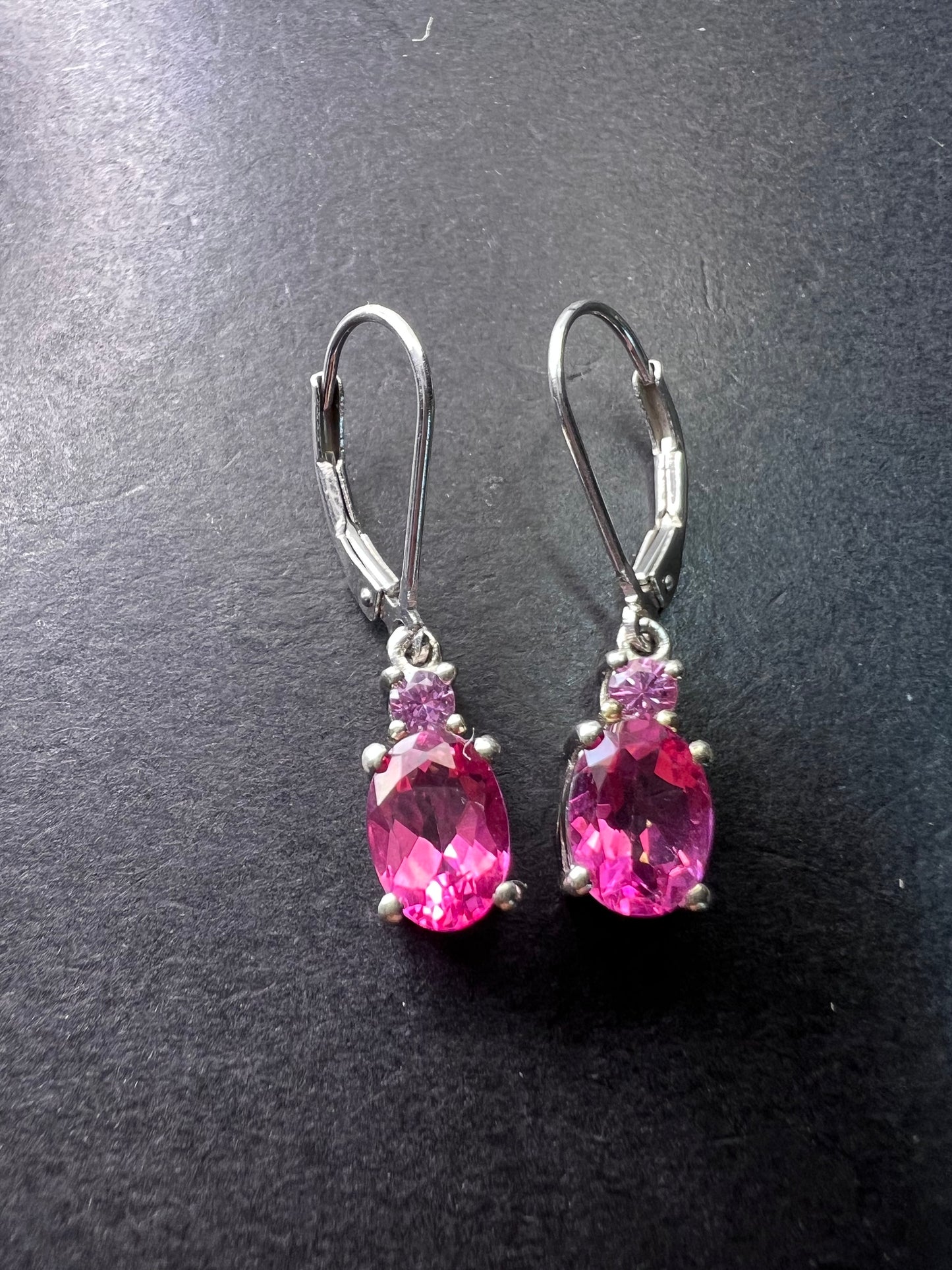 Pink spinel and pink sapphire earrings lever back dangle earrings