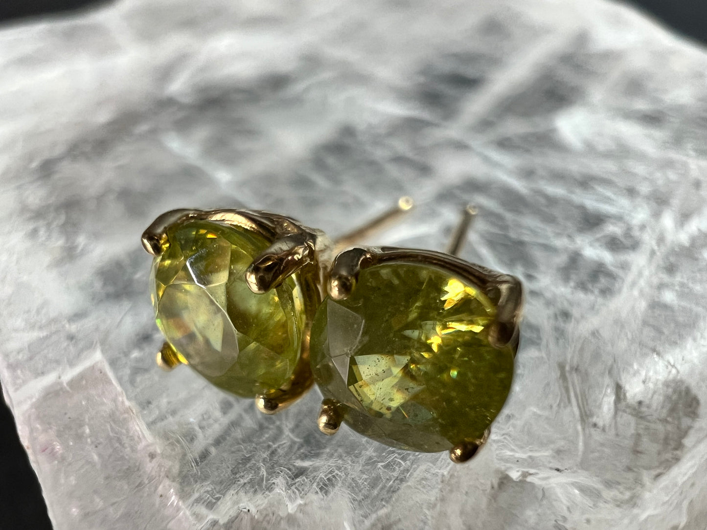 Rare Sphene Titanite Stud Earrings in 14k Yellow Gold