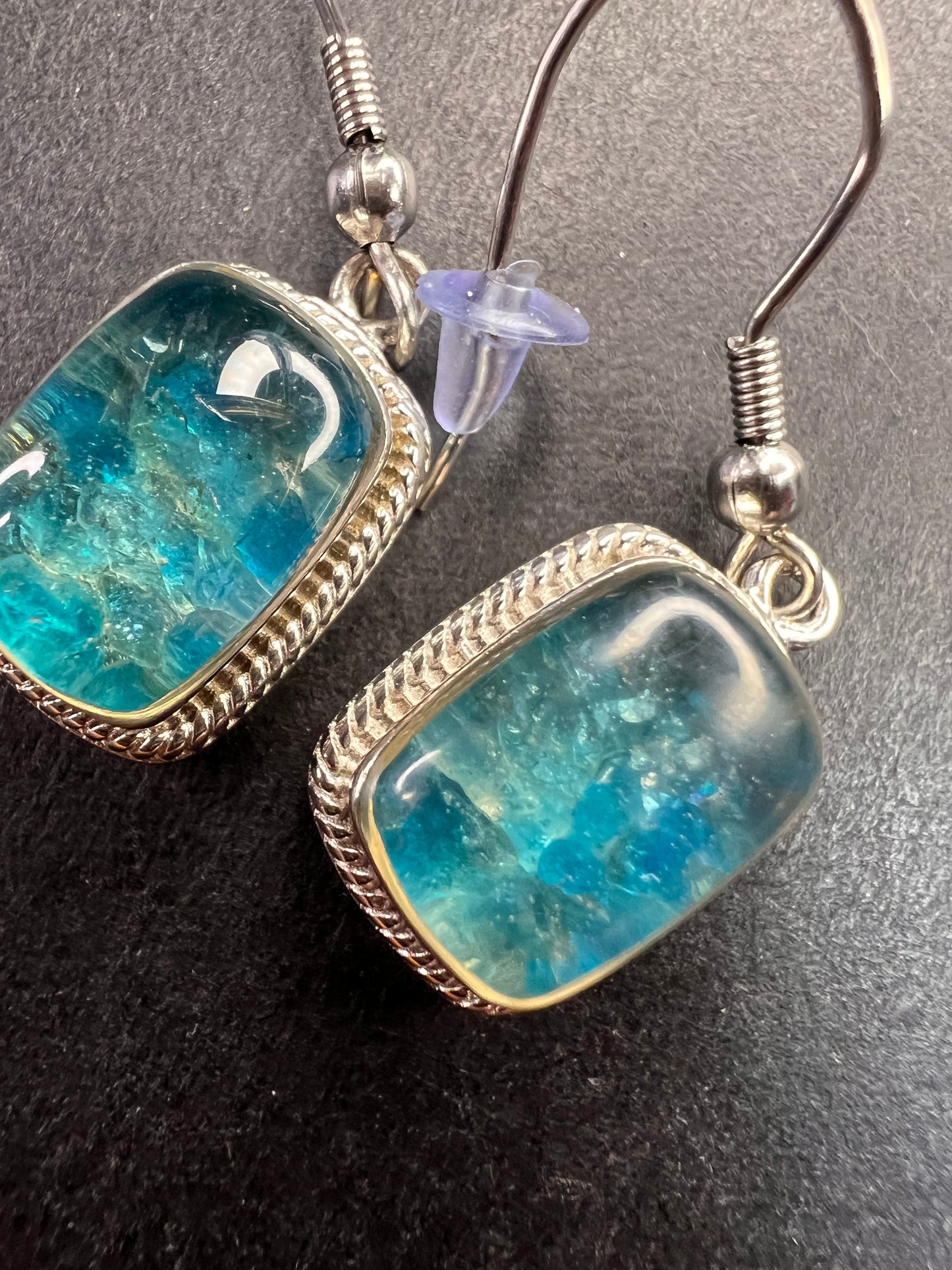 NEW neon apatite in matrix in platinum over copper