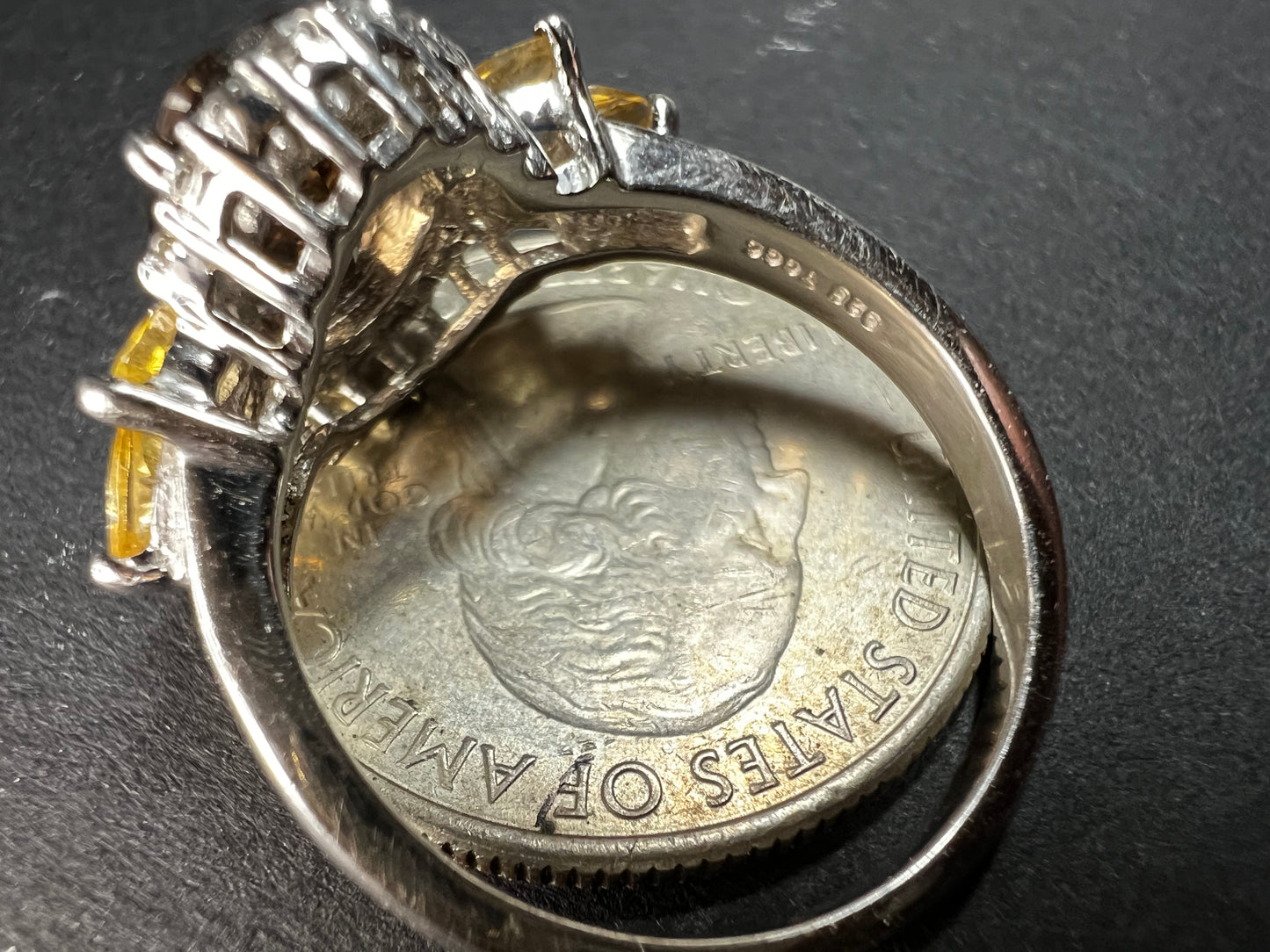 Smoky Quartz Citrine White Topaz Sterling Silver Ring Size 9 Estate