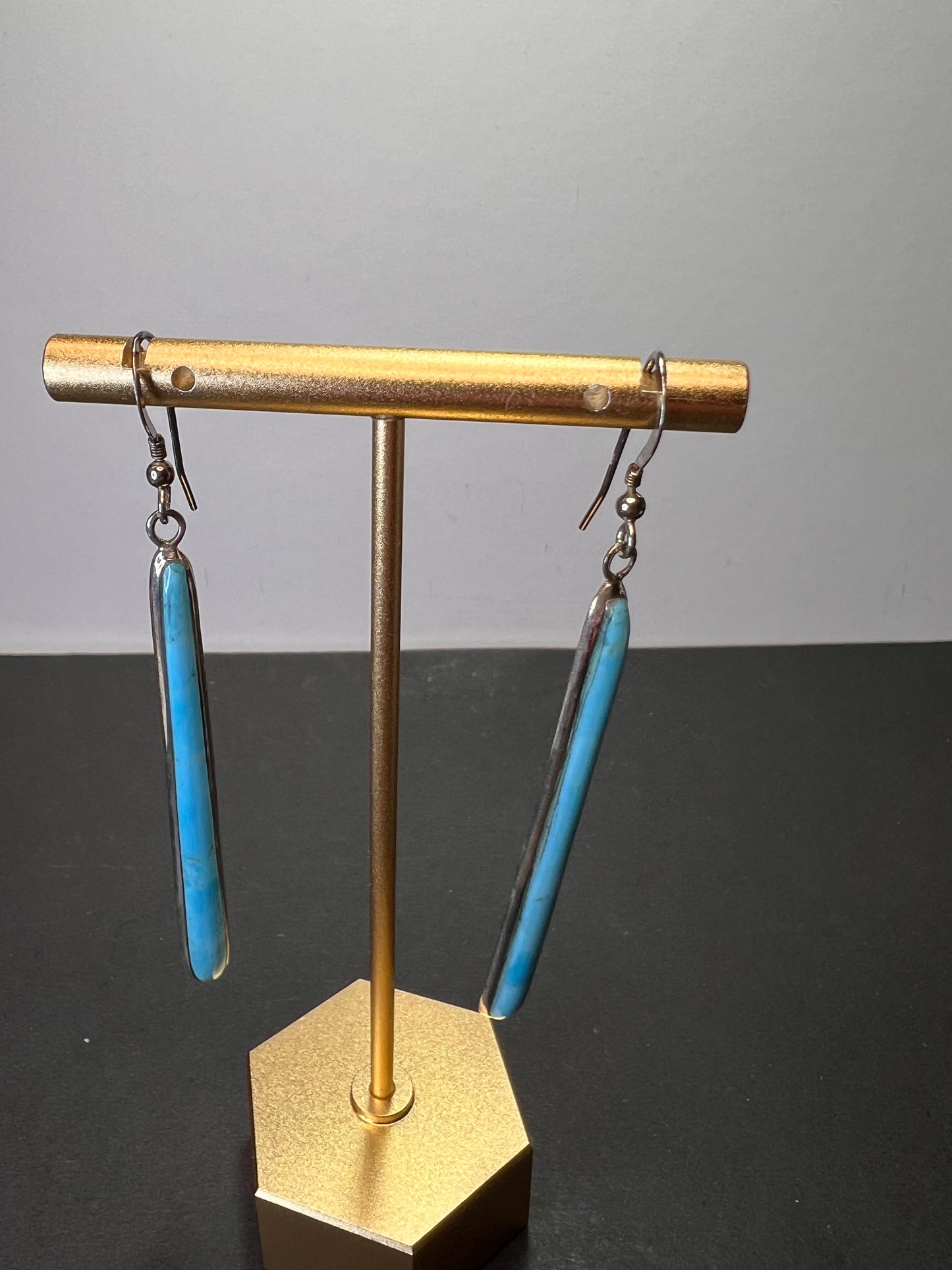 Kingman turquoise long sterling silver dangle earrings