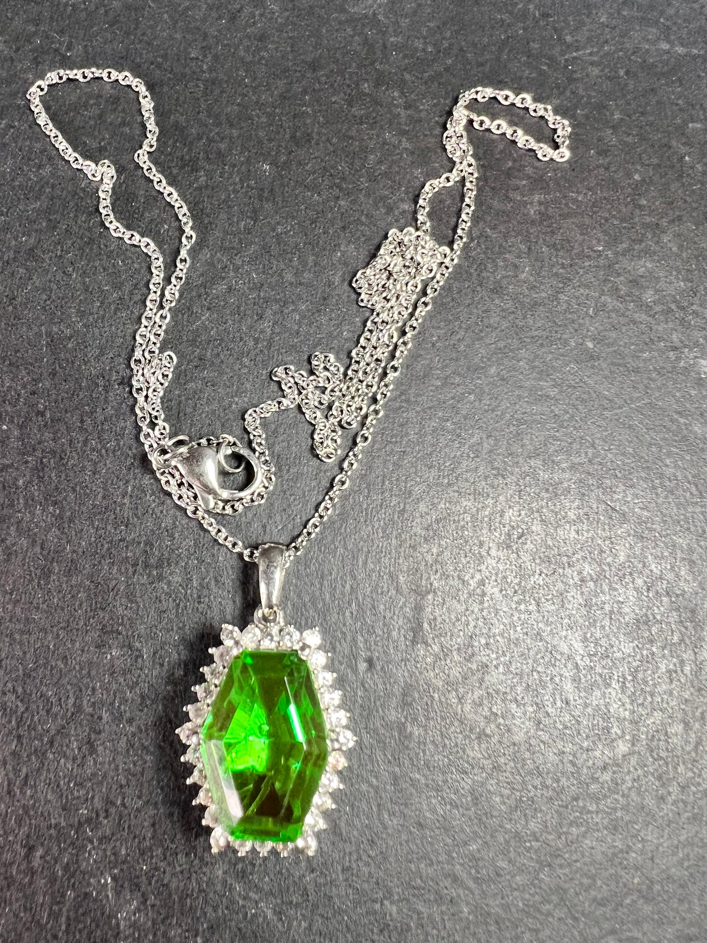 NEW Chartreuse Quartz & White Zircon Pendant Necklace 20” 16.15ctw