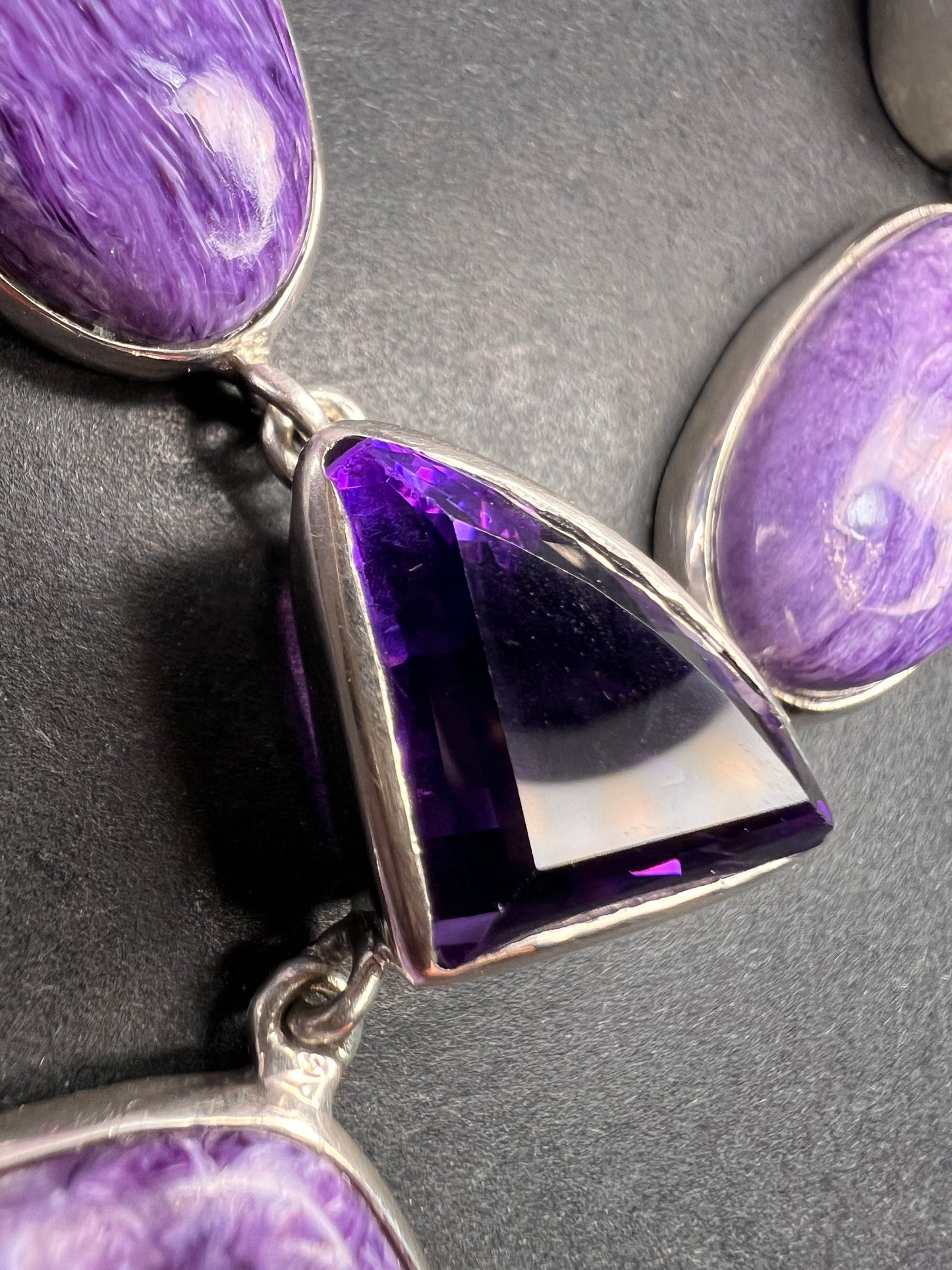 NEW Charoite and amethyst sterling silver necklace