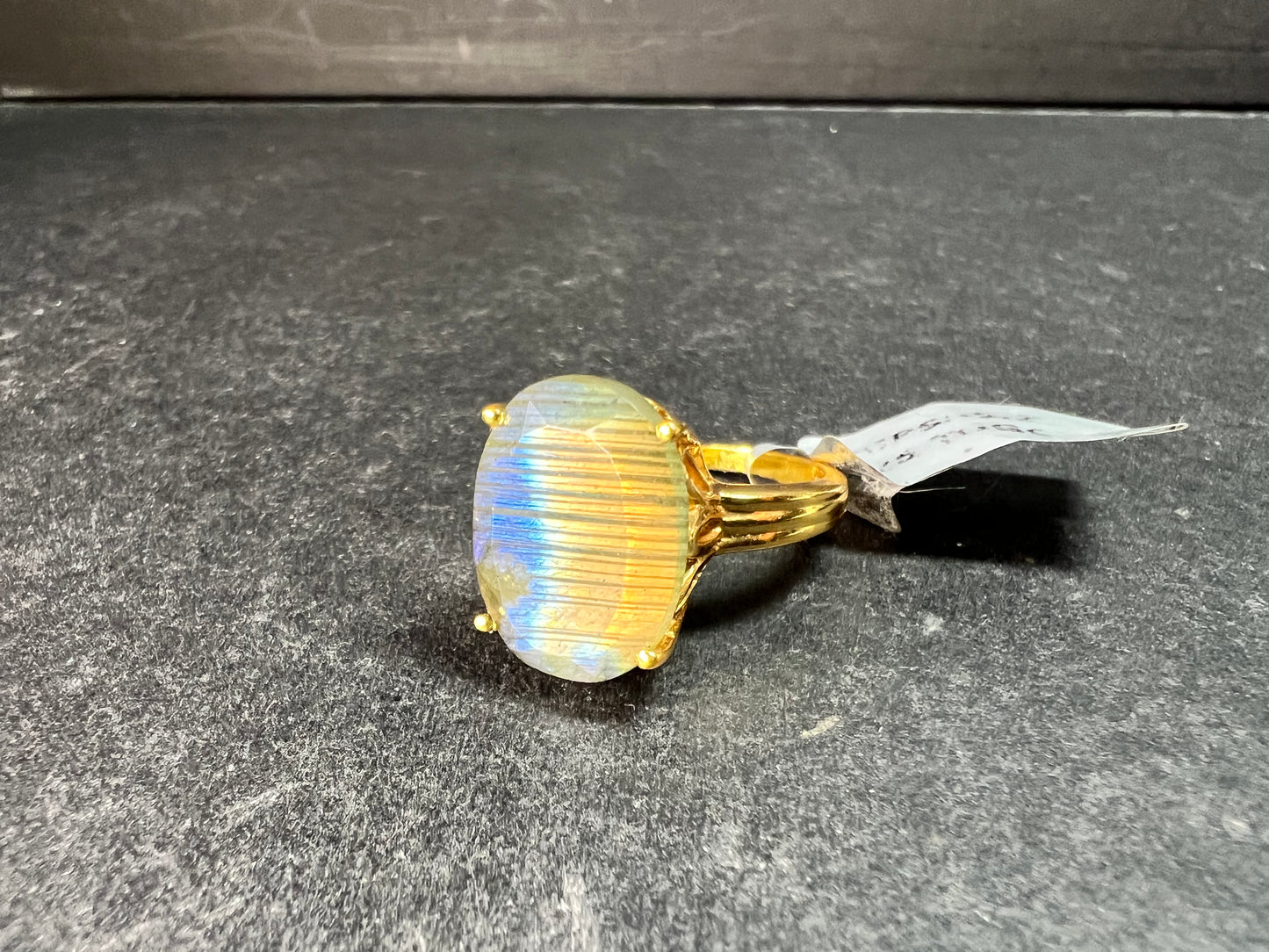 NWT Labradorite Gold Over 925 Sterling Ring Size 7 16x11mm Oval