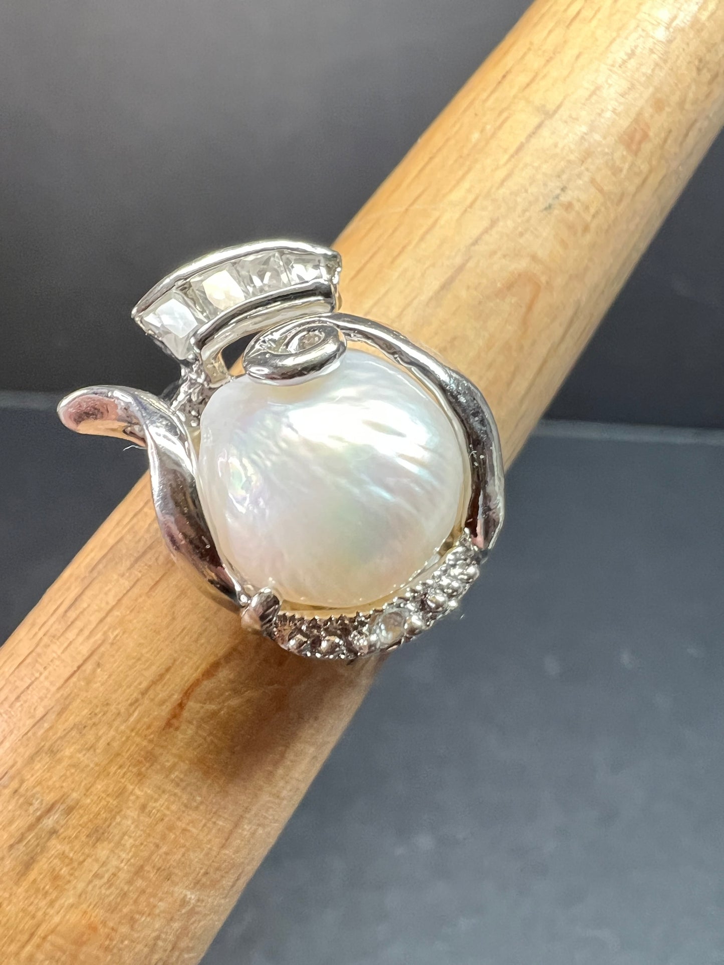 Vintage Style Cultured Pearl CZ Ring 12k Gold Plated Size 7