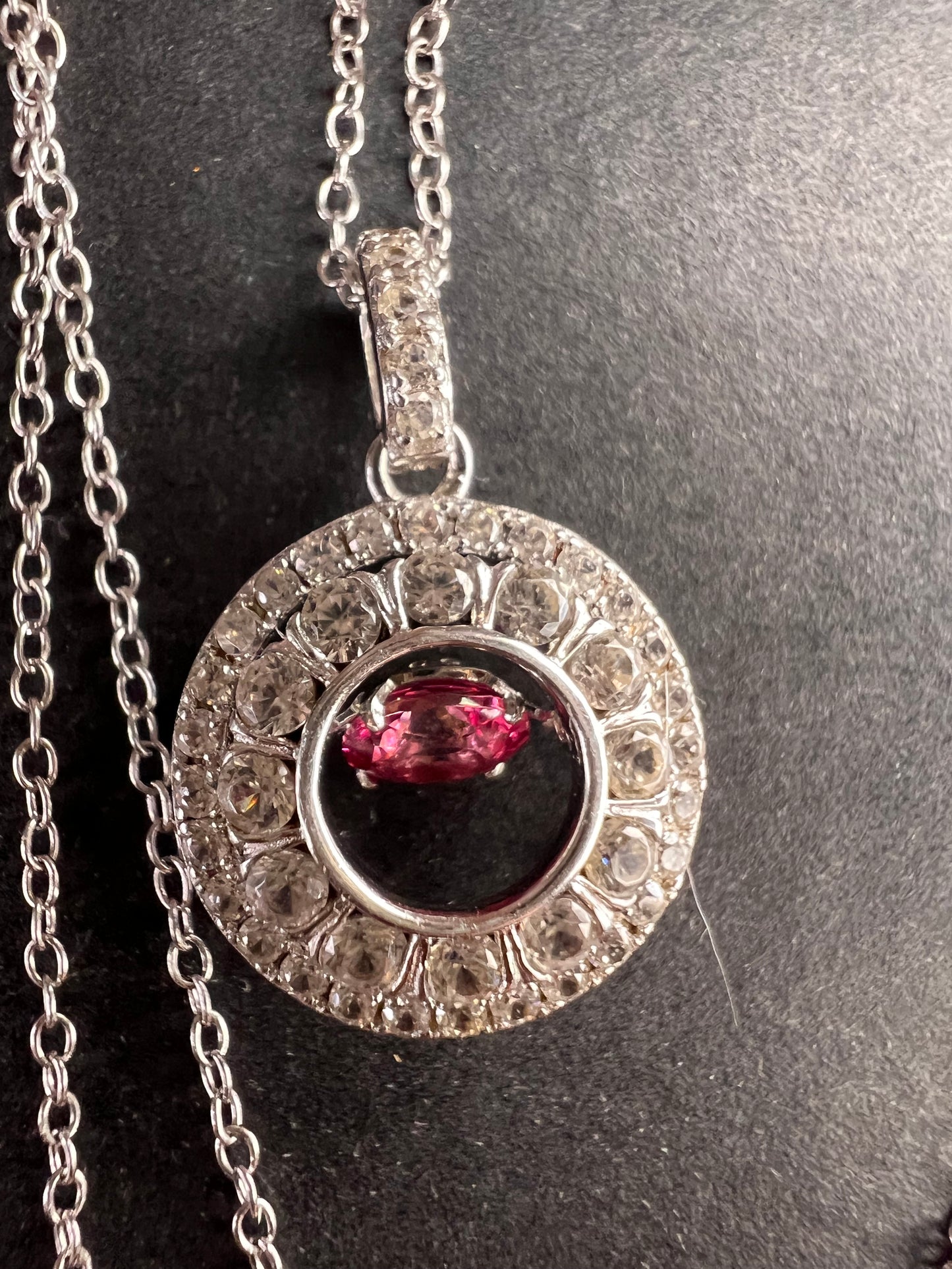Pink tourmaline white topaz fluttering pendant necklace in platinum over sterling silver