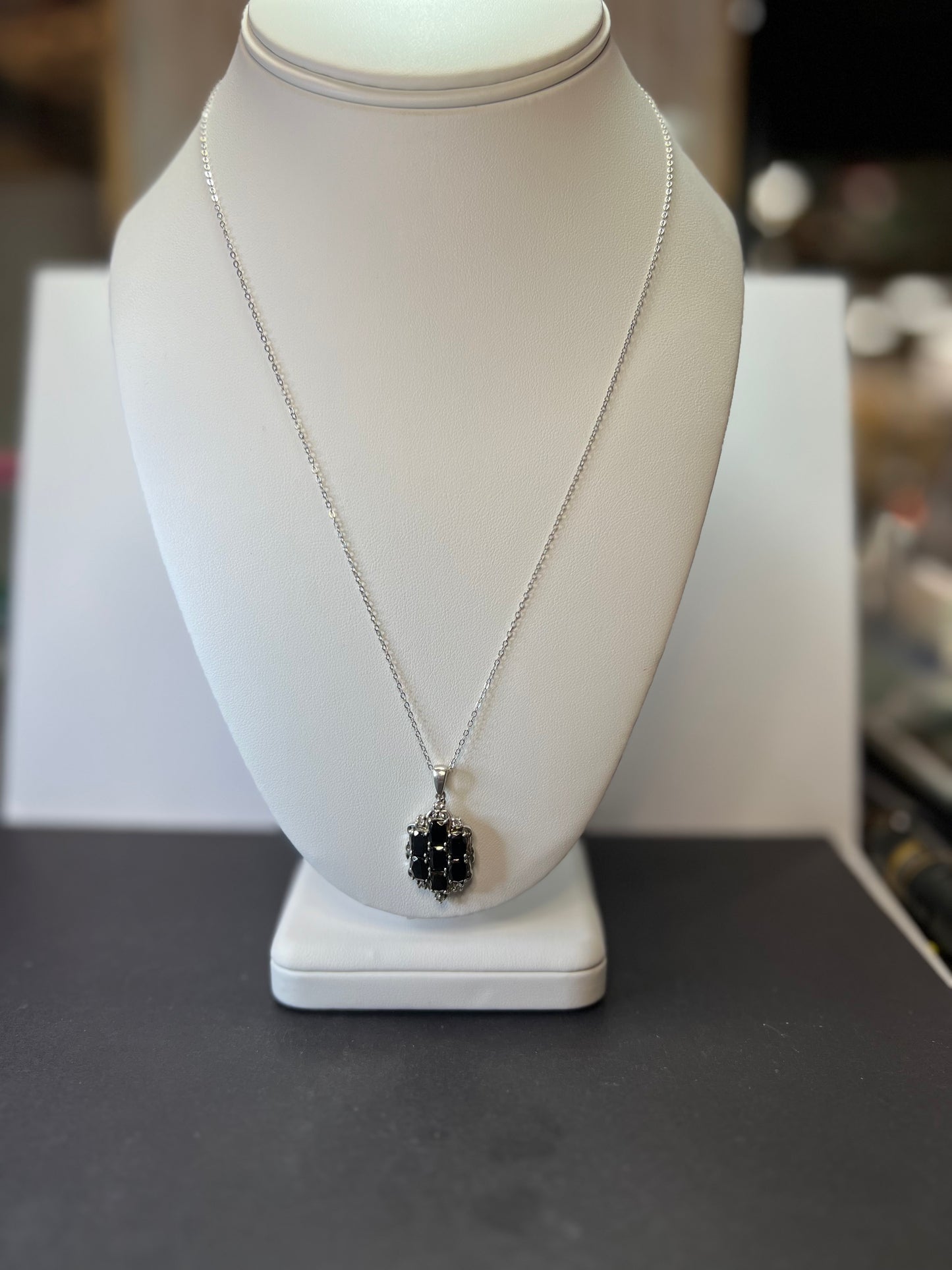 Elite shungite and white topaz sterling silver pendant and chain necklace