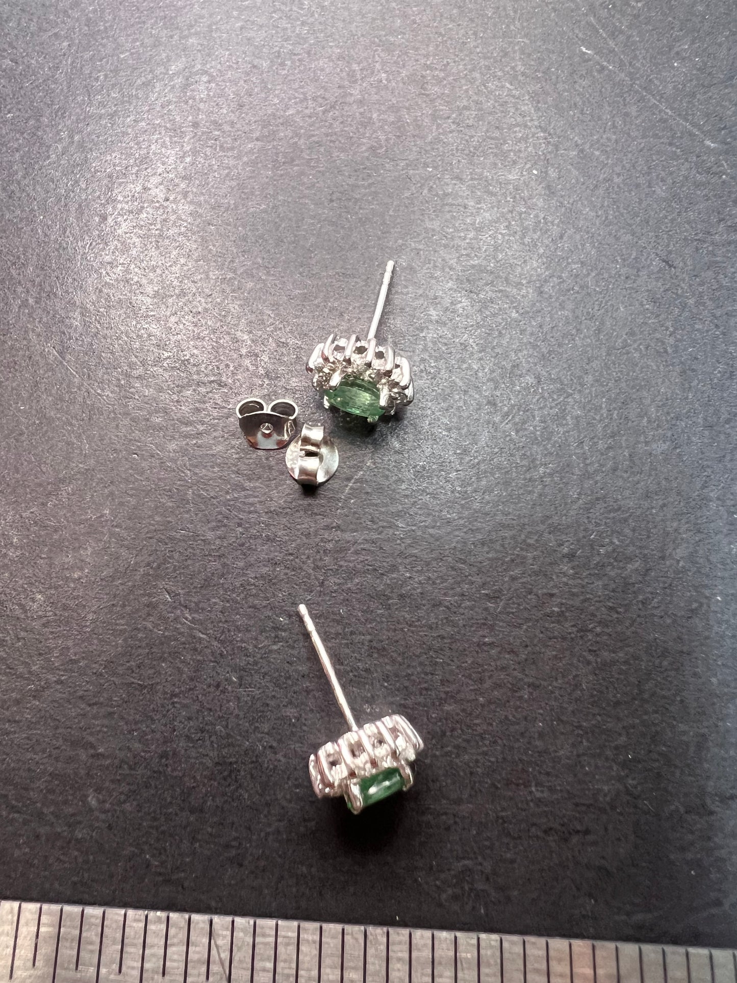 Zambian emerald and zircon sunburst stud earrings in platinum over sterling silver *NEW*