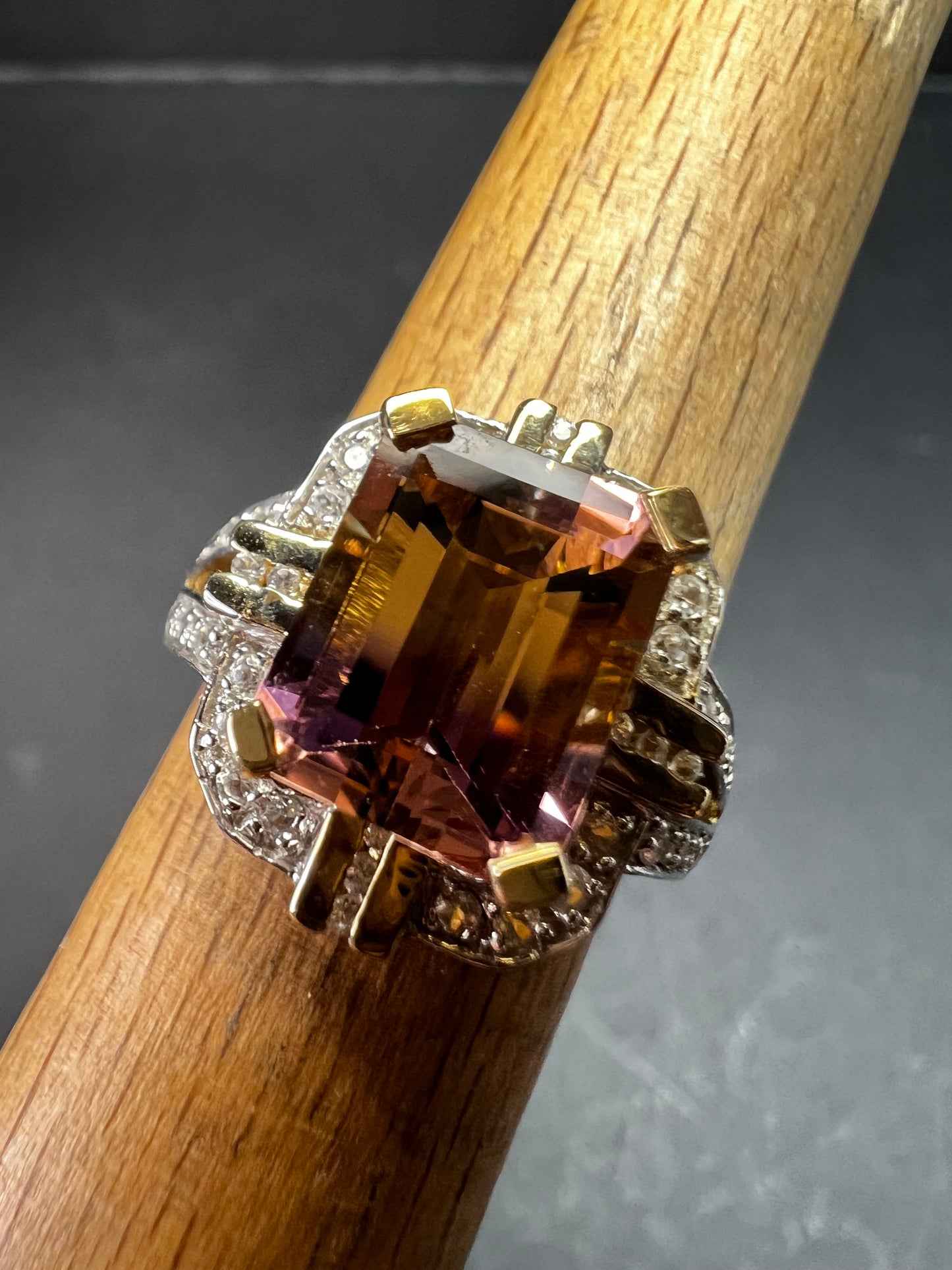 Vintage Ametrine Emerald Cut Ring Gold Over Sterling White Zircon Size 7