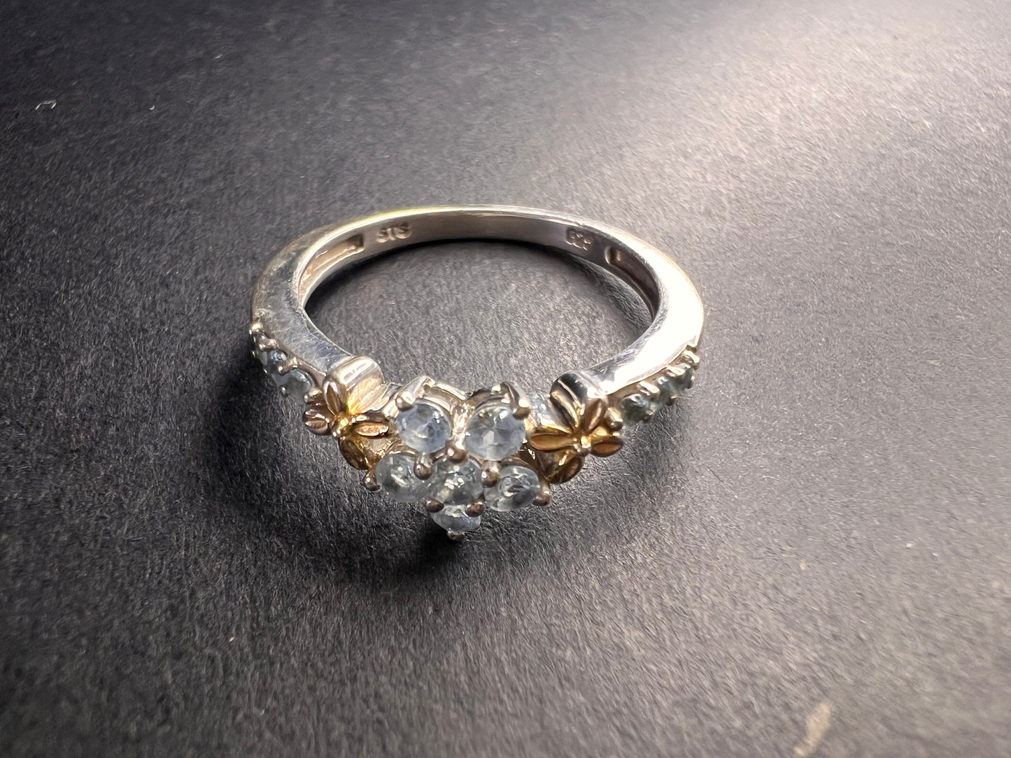 Chuck Clemency aquamarine two toned sterling silver ring size 8