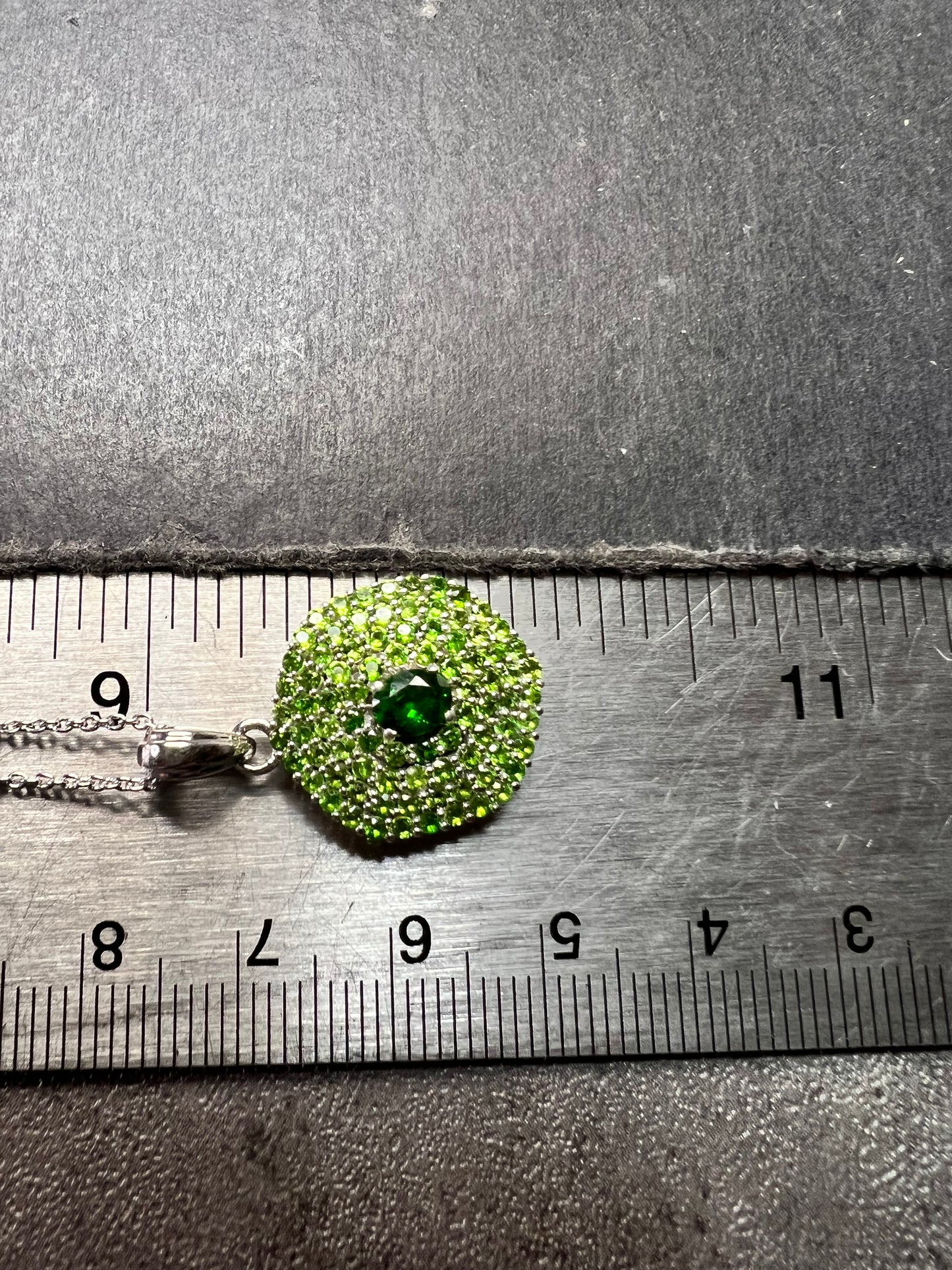 Chrome Diopside Sterling Silver Halo Pendant Necklace 18-20”
