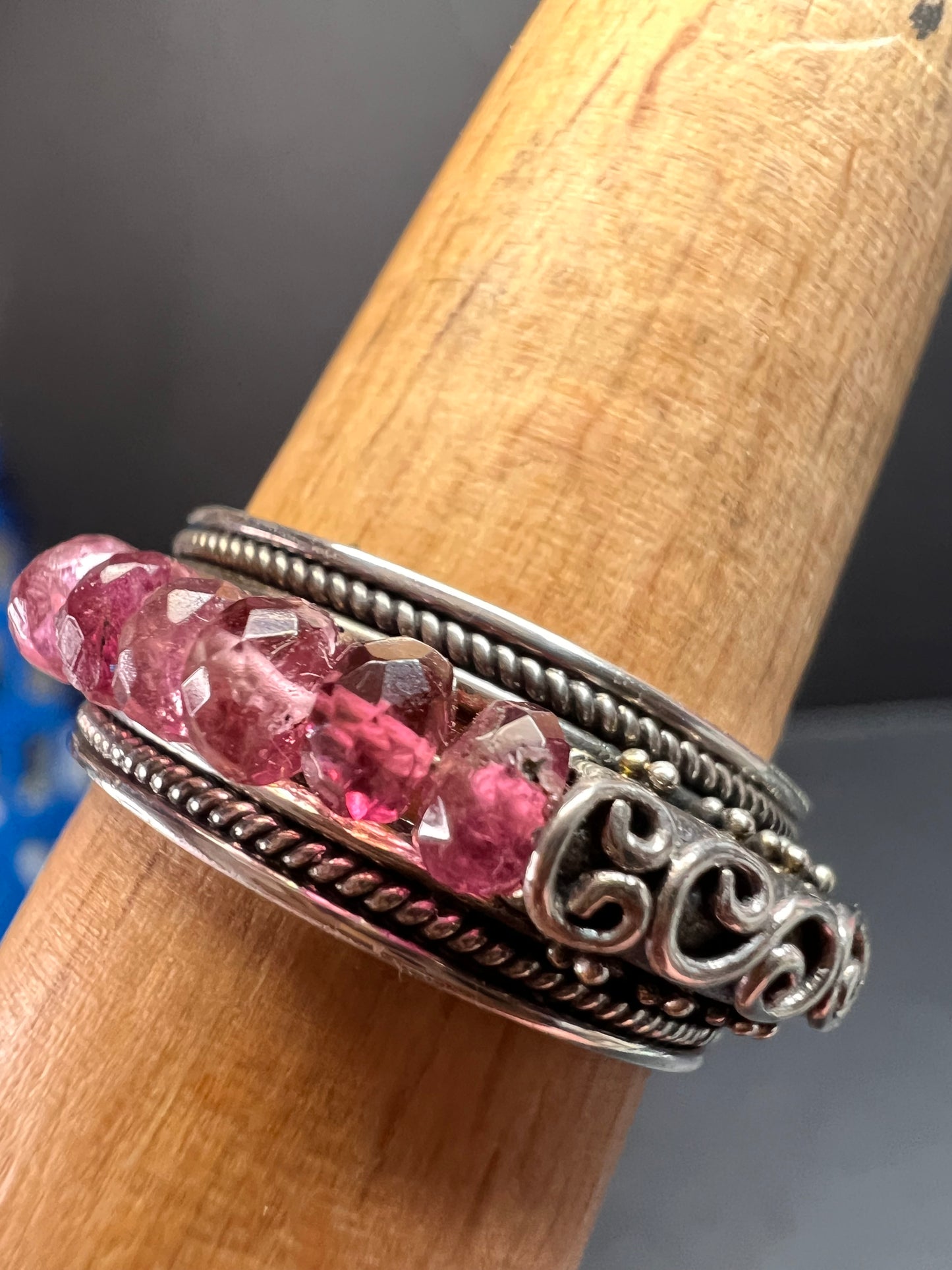 Vintage Suarti pink tourmaline Bali sterling silver 18k gold ring size 9