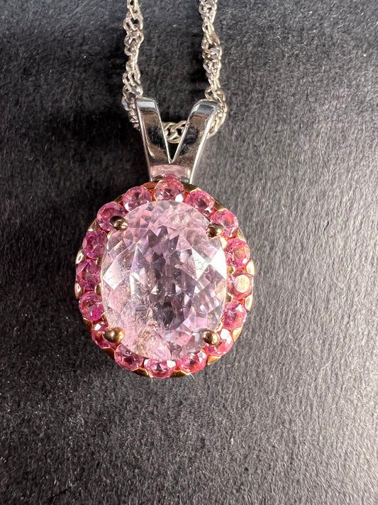 Pink Kunzite Rhodium Over Sterling Silver Pendant With Chain 3.28ctw