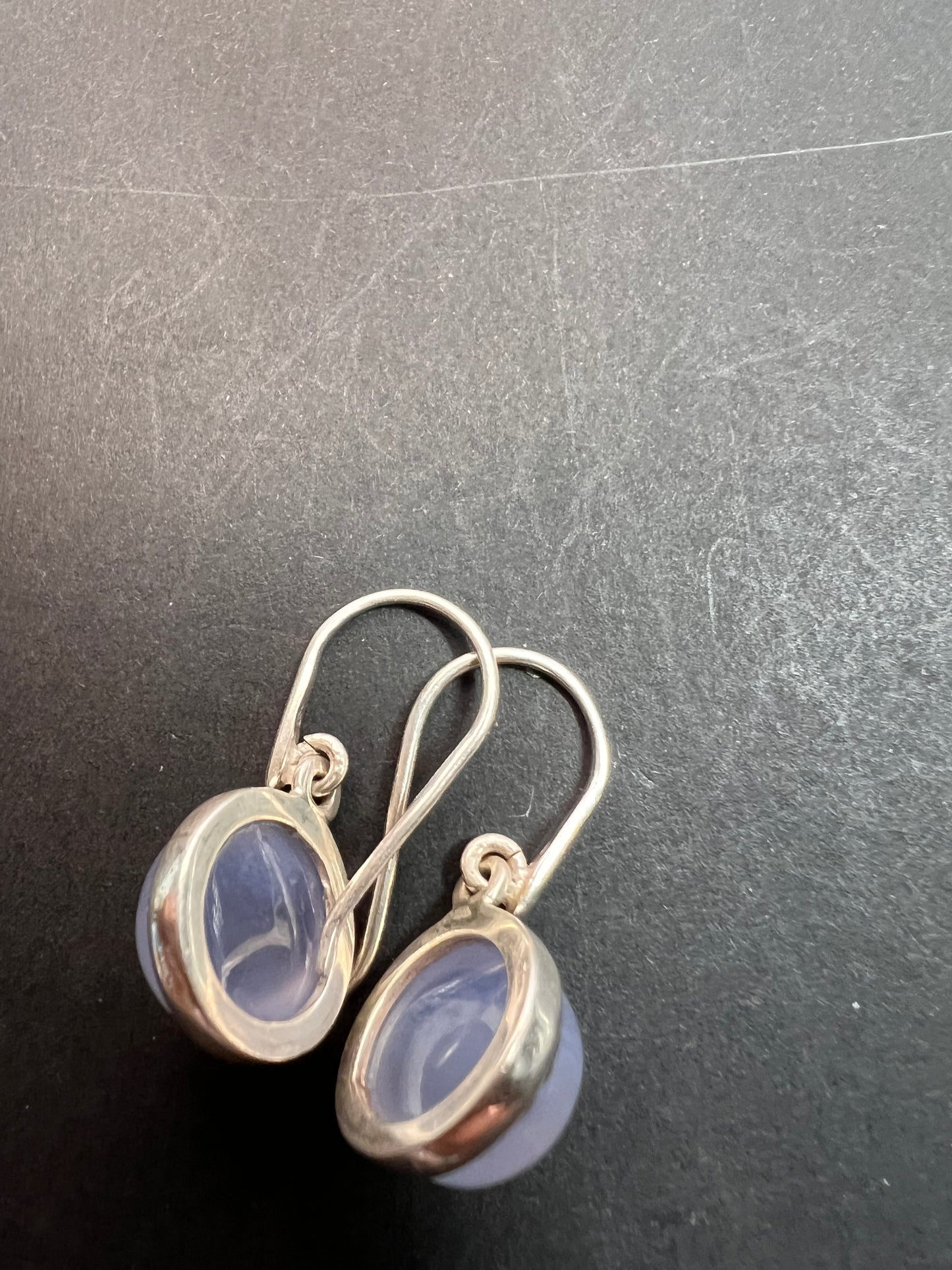 NEW blue chalcedony sterling silver circle drop earrings 5.08 grams