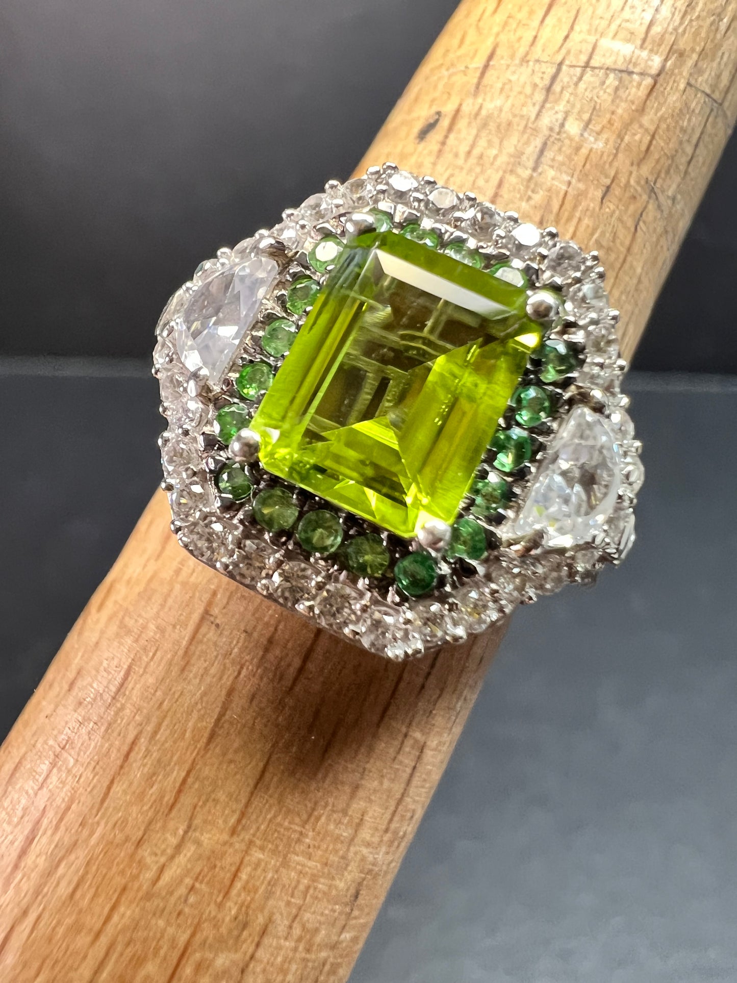 NEW Peridot Tsavorite Zircon Halo Ring 4.30ctw Sz 8