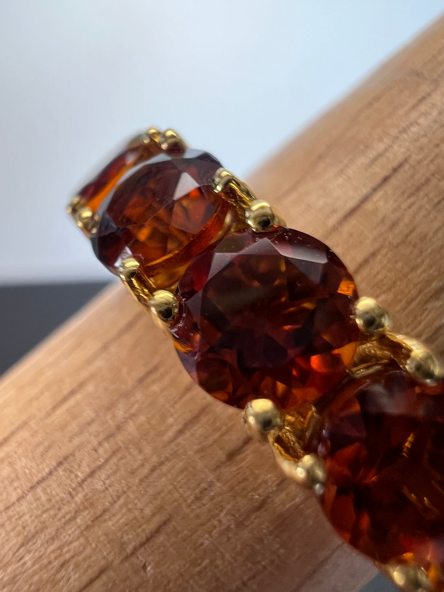 Brazilian Cherry Citrine 5 Stone Ring in Vermeil Yellow Gold Over Sterling Silver 2.25 ctw size 9