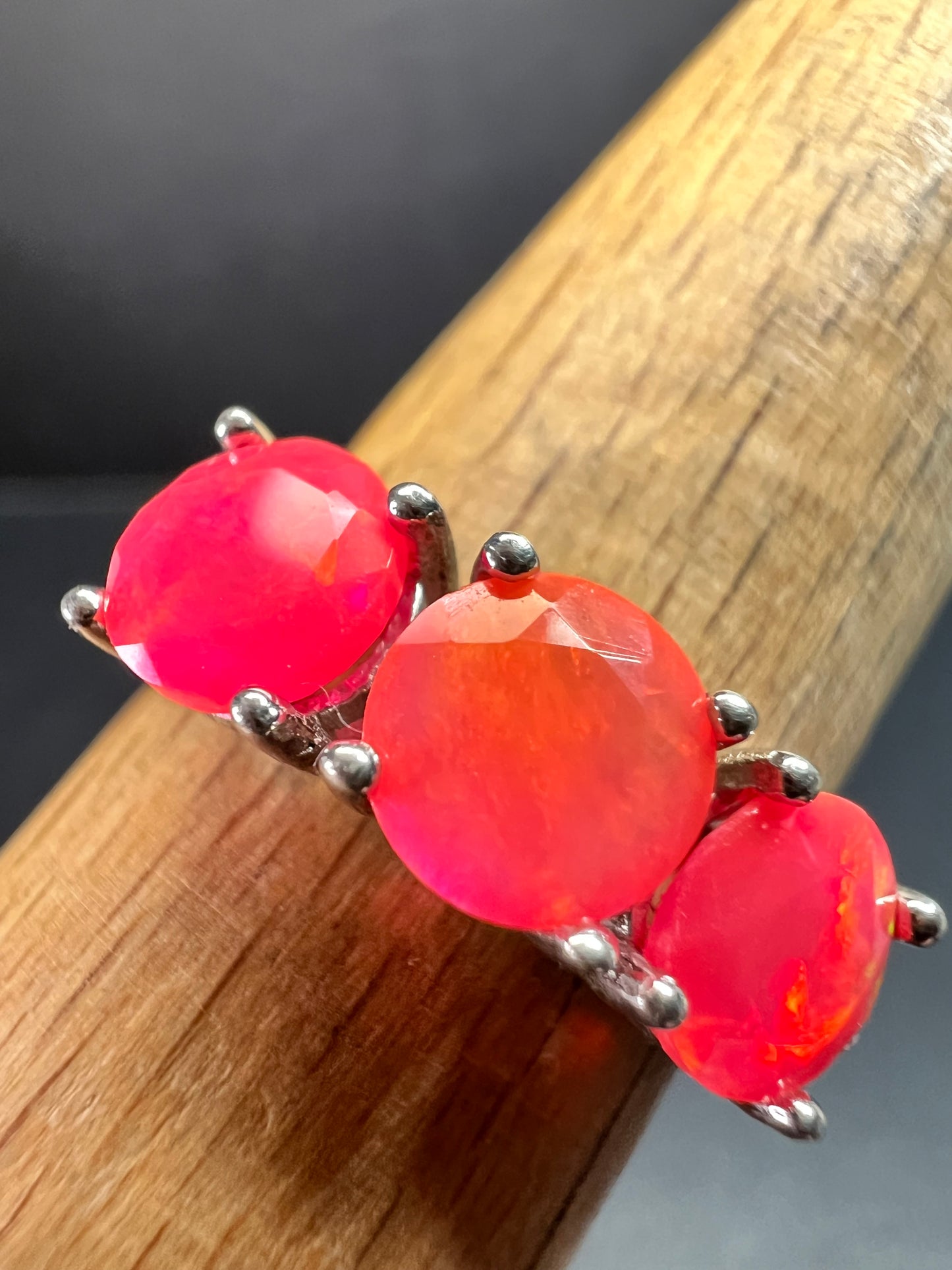 Sterling Silver Neon Pink Opal Ring Size 9 Topaz 925