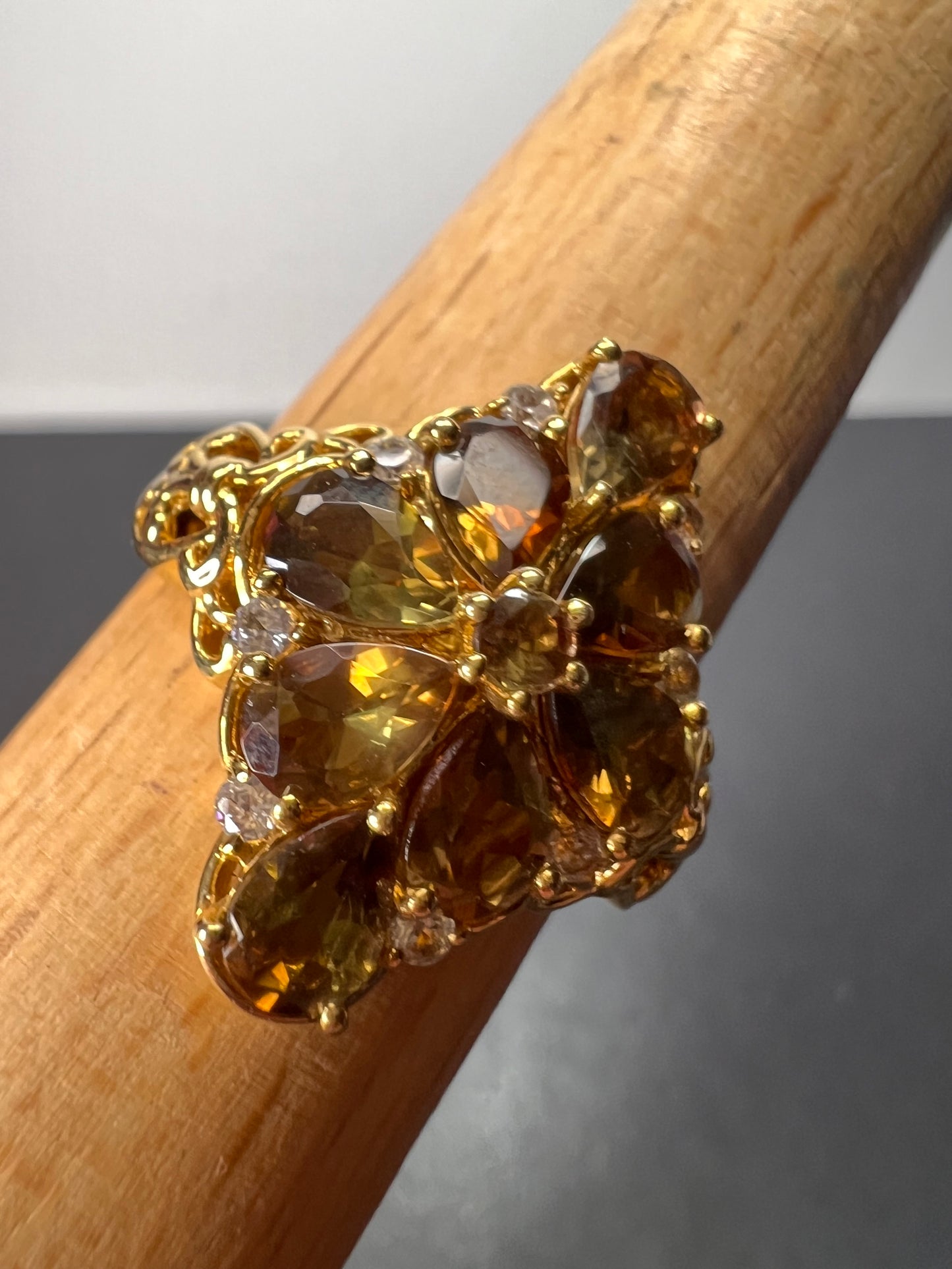 Andalusite and zircon cocktail ring in gold vermeil size 10