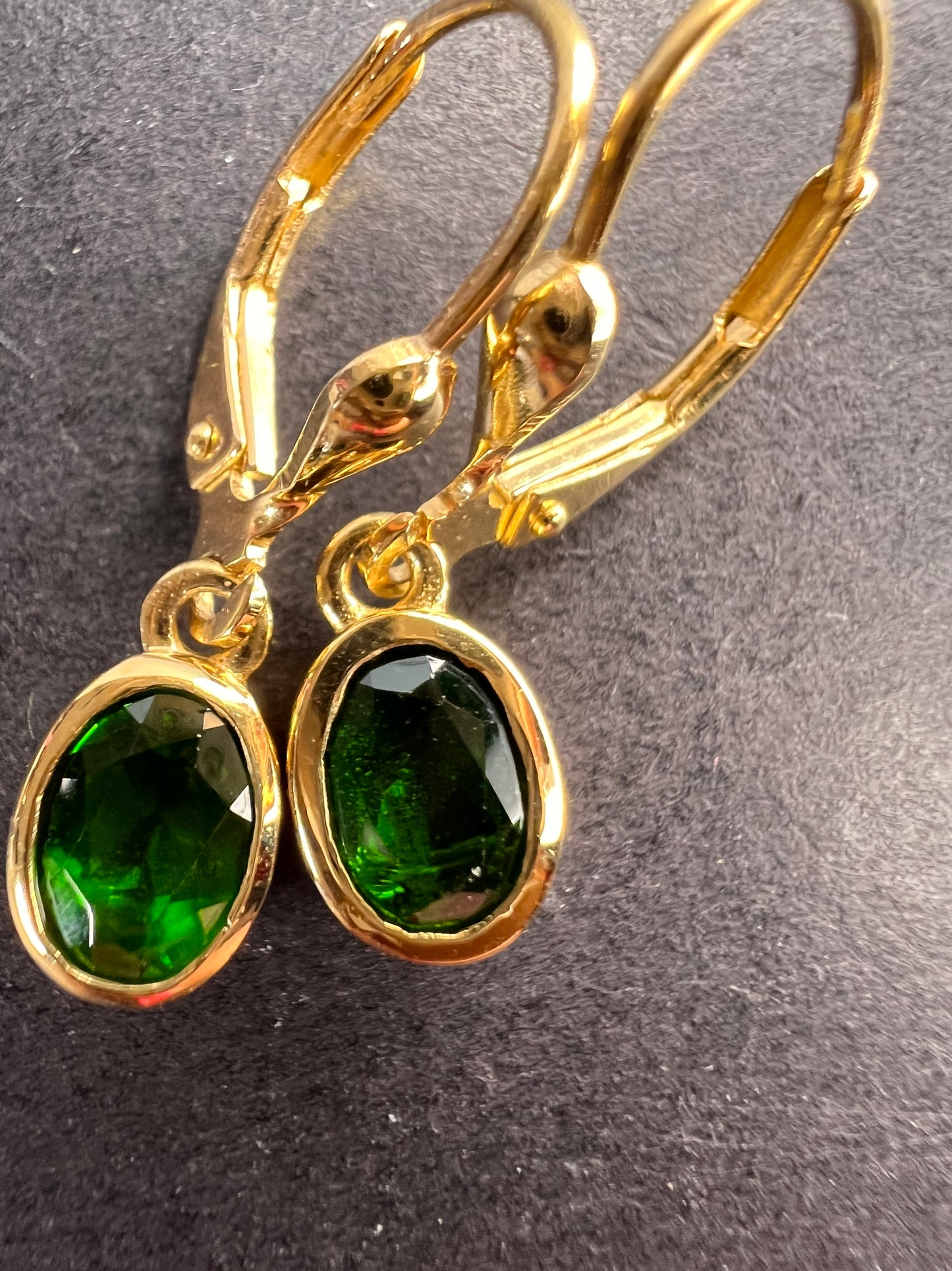 Chrome diopside lever back earrings in gold over sterling silver