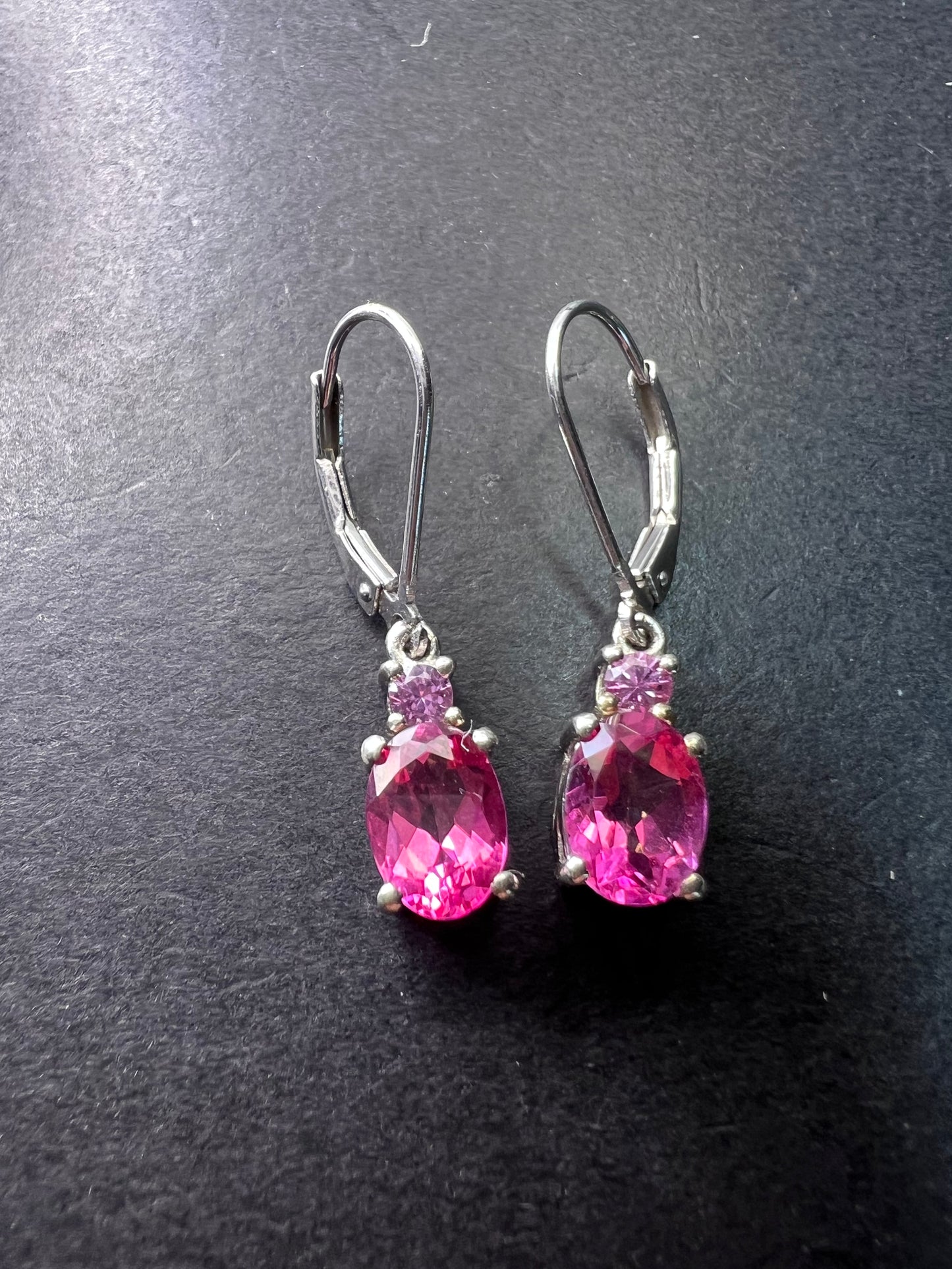 Pink spinel and pink sapphire earrings lever back dangle earrings