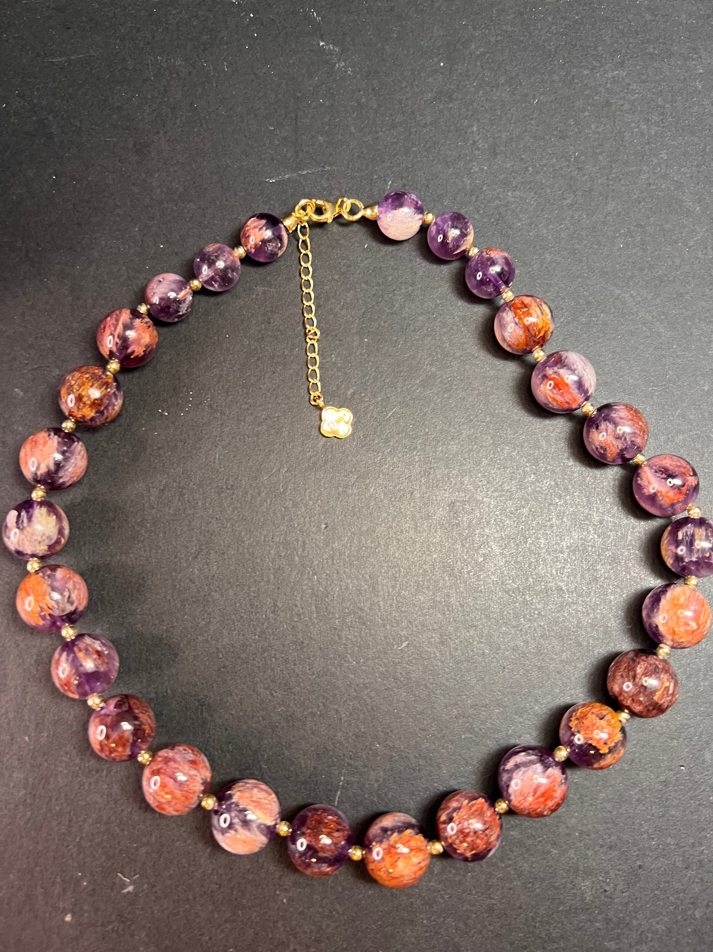 NEW Cacoxenite in amethyst graduated beaded necklace with gold vermeil