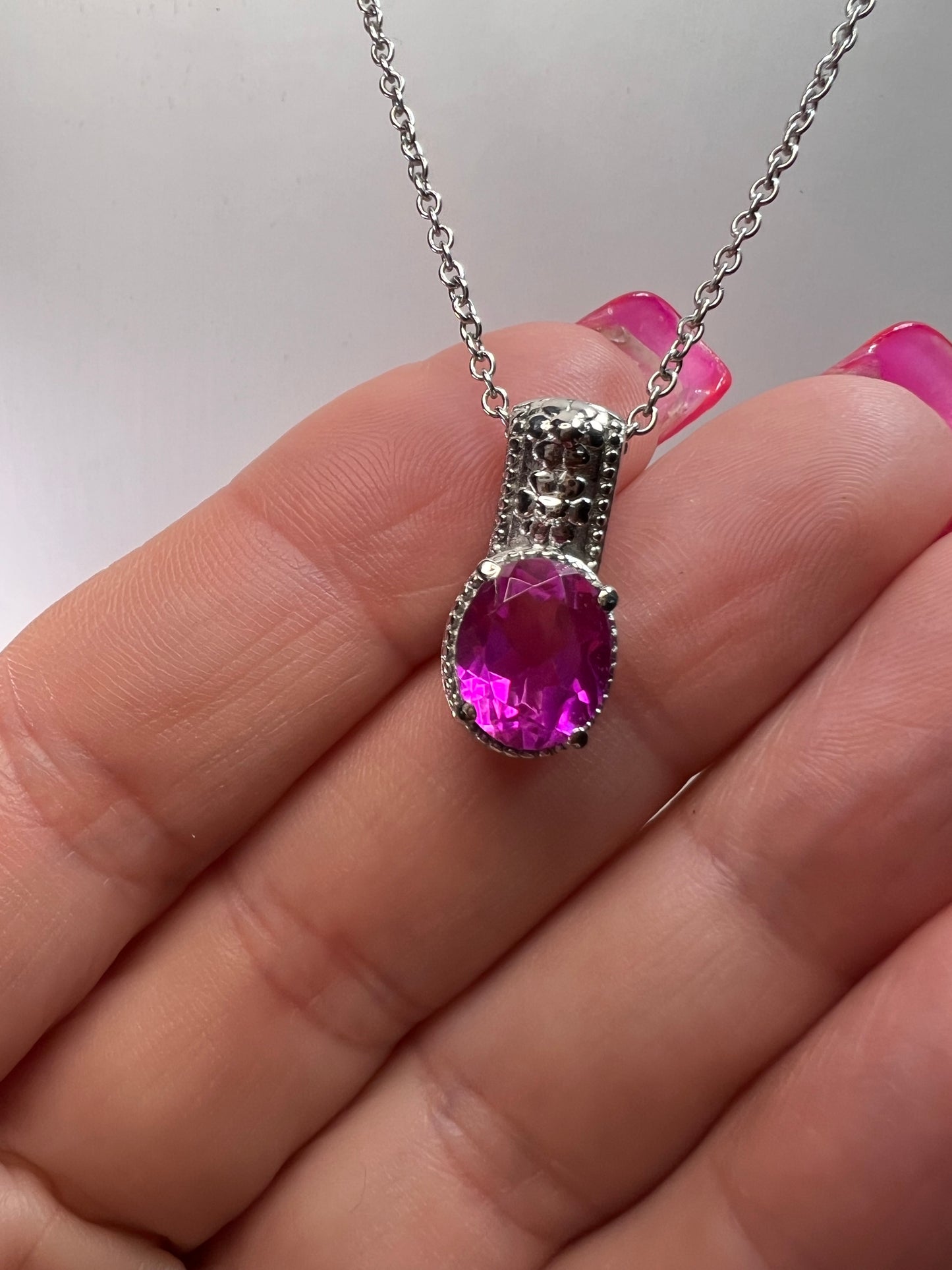 Radiant orchid quartz pendant and chain necklace in stainless steel *NEW*