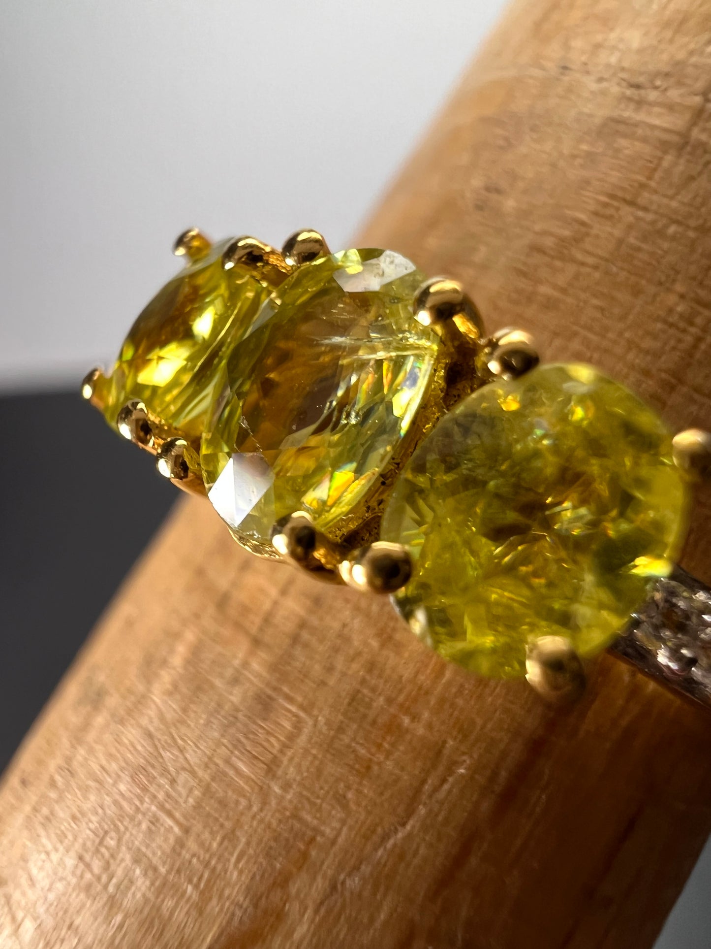 Sava sphene and white zircon triple stone ring in vermeil yellow gold over sterling silver size 8 *NEW*