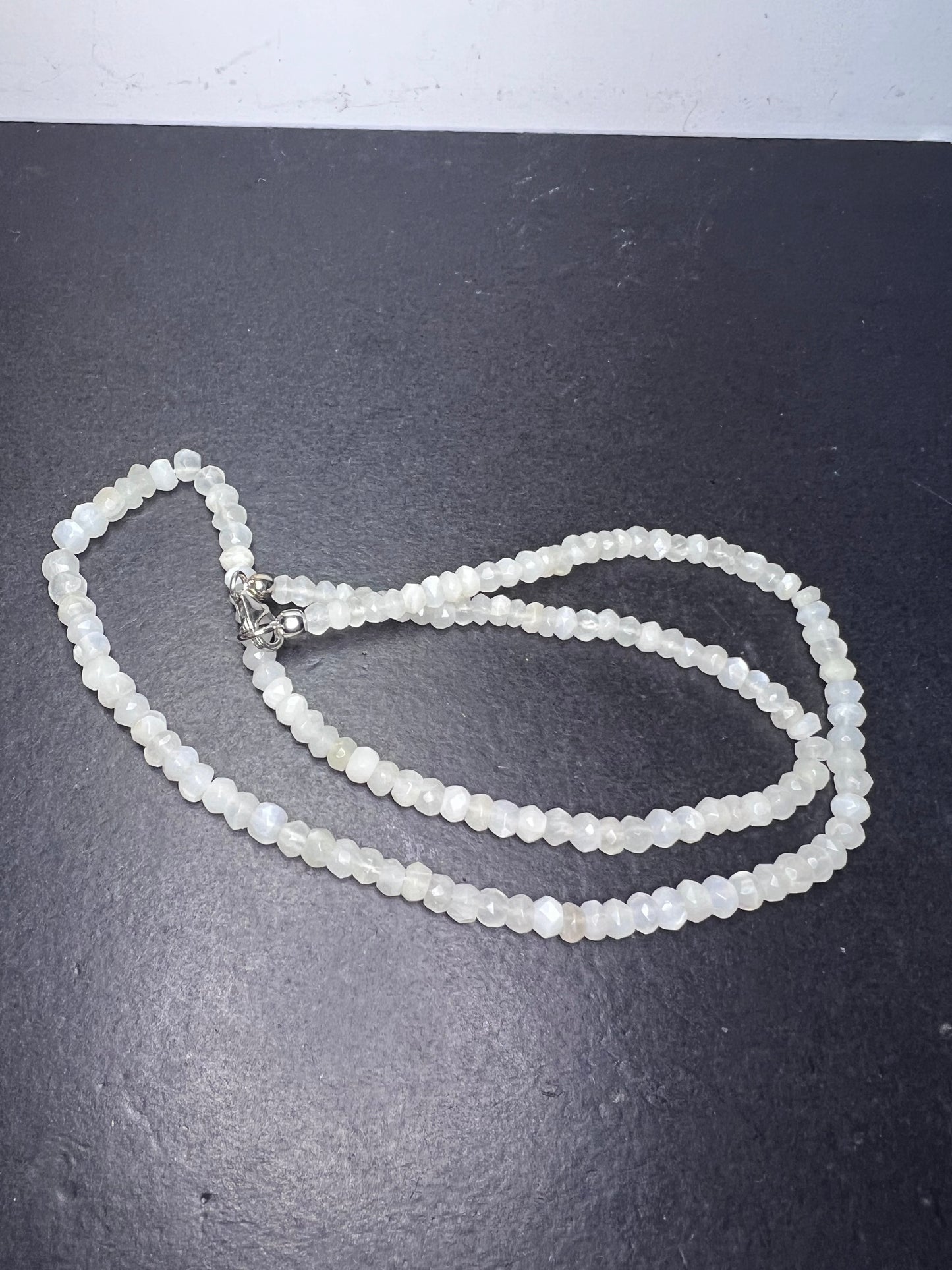 Faceted white moonstone necklace with sterling silver clasp