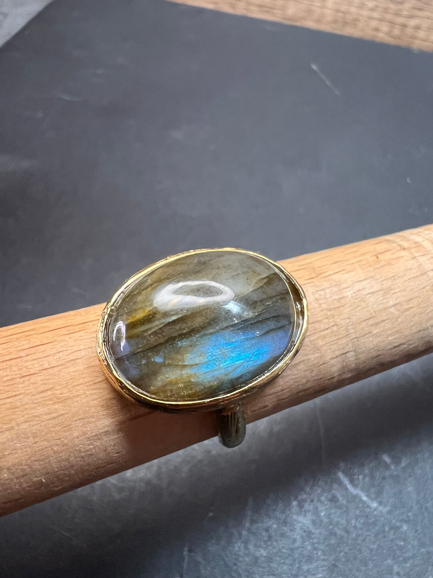 SIG Labradorite size 9 ring in gold tone