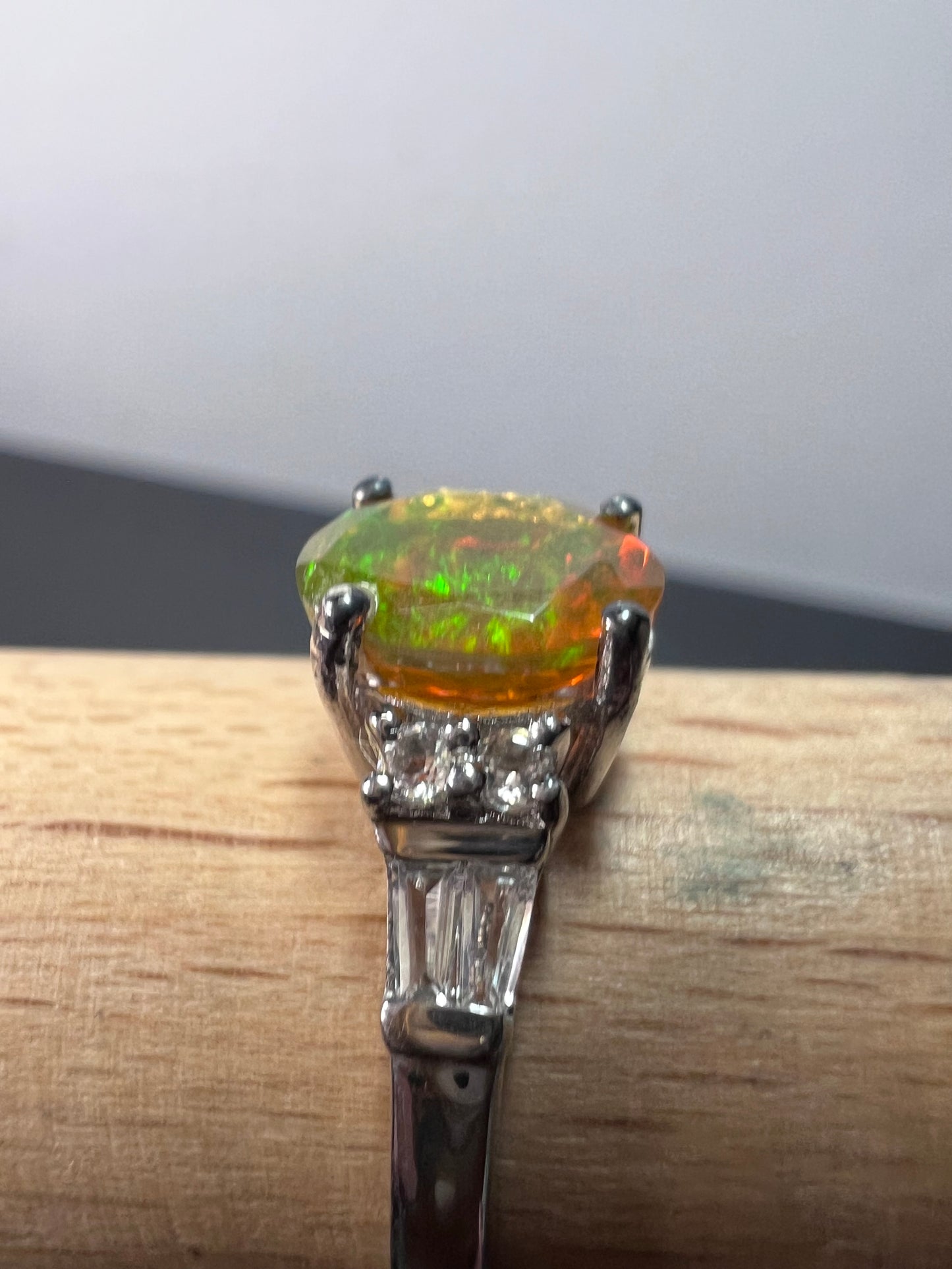 Ethiopian opal and white topaz sterling silver ring size 9