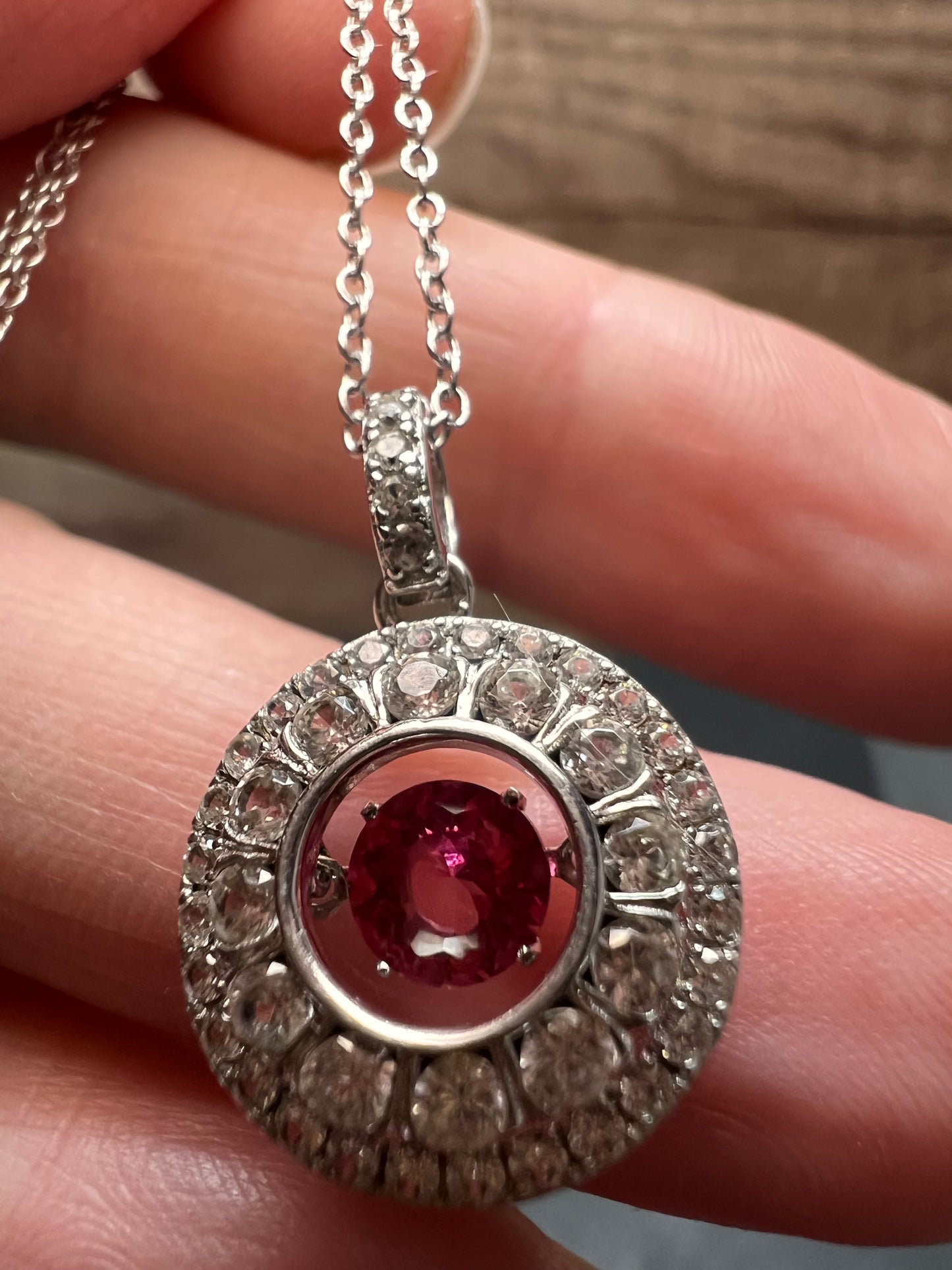 Pink tourmaline white topaz fluttering pendant necklace in platinum over sterling silver