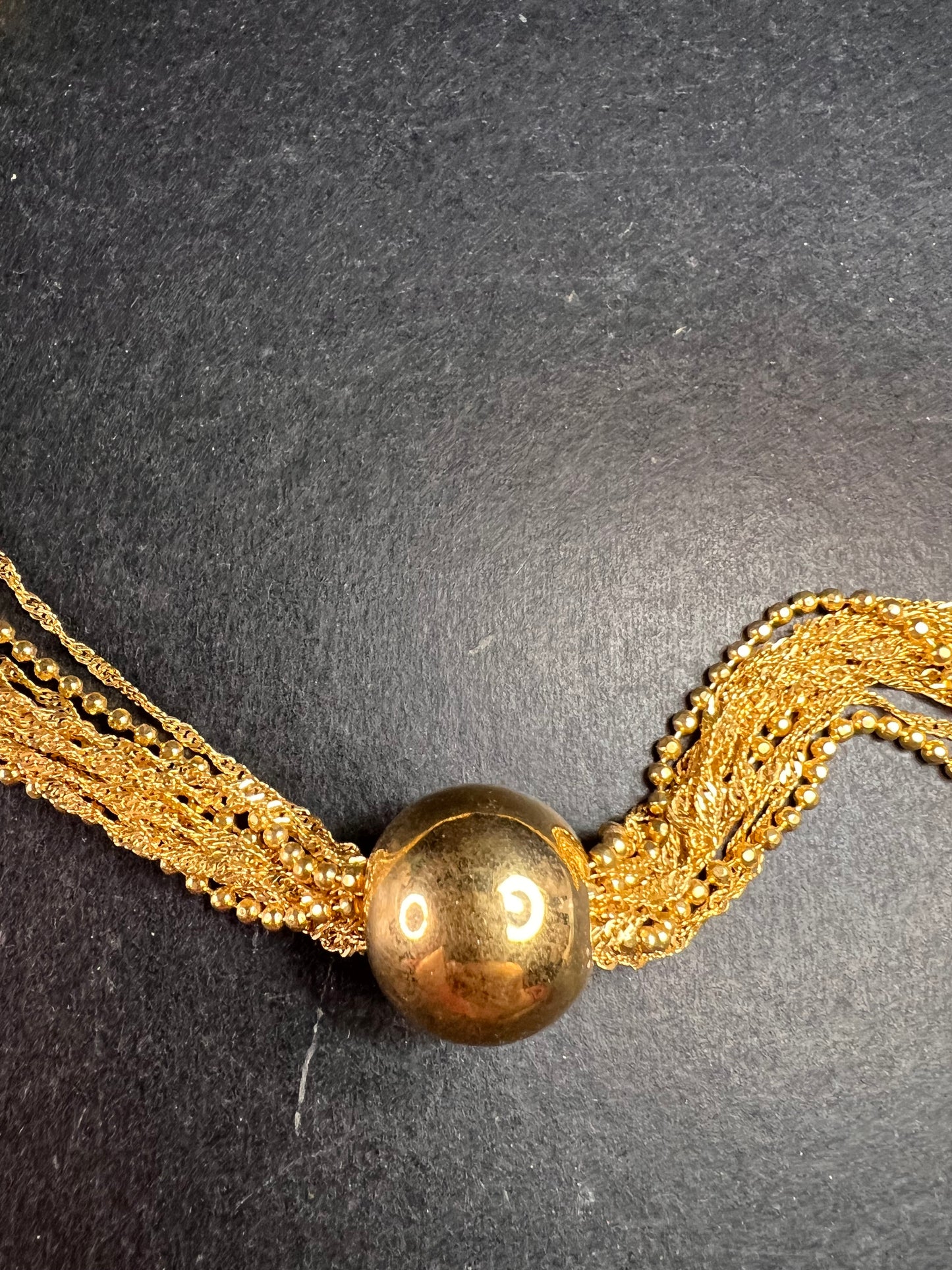 Italian 14 Strand Gold Plated Bead Necklace 18–20 Inch Estate Y2K