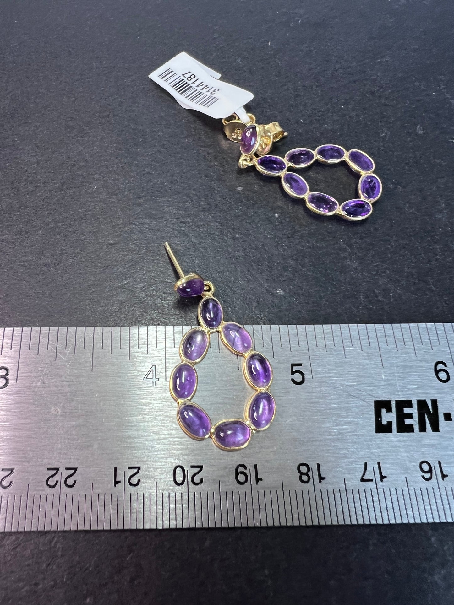 New amethyst teardrop hoop earrings in 18k gold over sterling silver