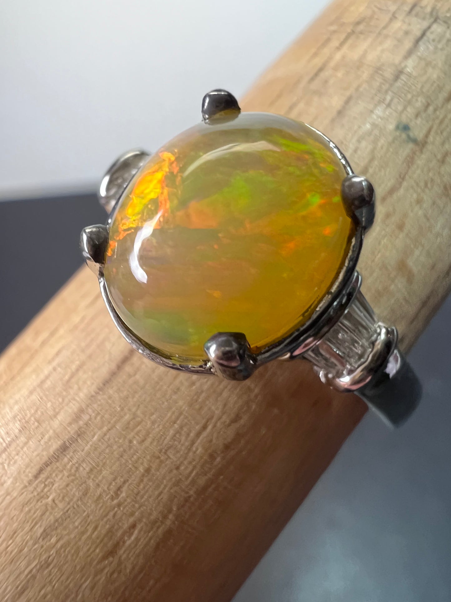 Ethiopian welo opal and diamond ring size 9