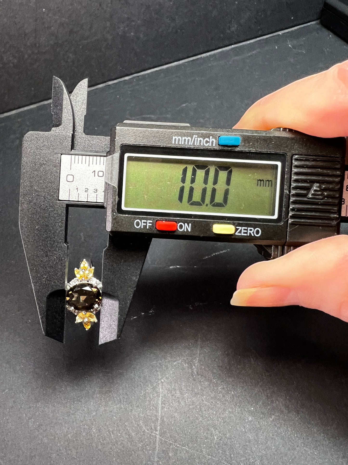 Smoky Quartz Citrine White Topaz Sterling Silver Ring Size 9 Estate