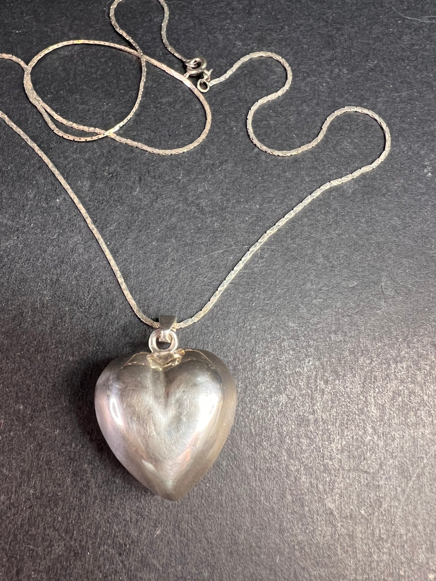 Vintage Sterling Puffy Heart Harmony Pendant on 20” Diamond-Cut Chain