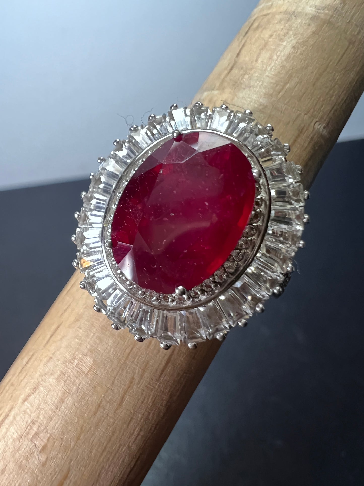 Niassa Ruby (FF) and White Zircon Ballerina Ring in Platinum Over Sterling Silver 10.00 ctw size 9