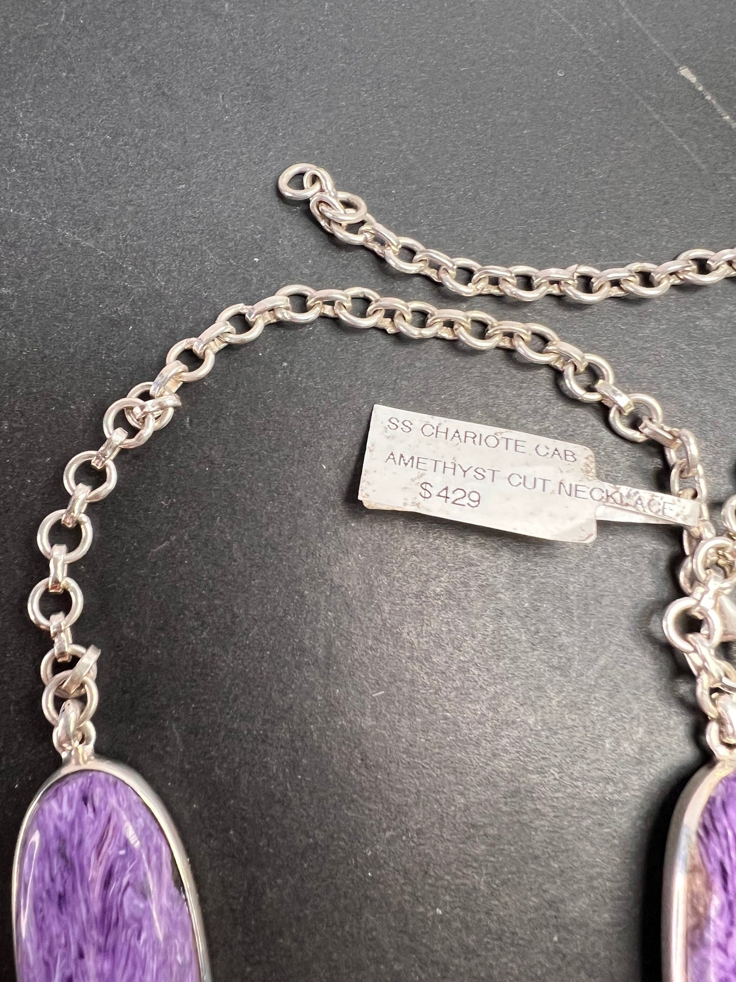 NEW Charoite and amethyst sterling silver necklace
