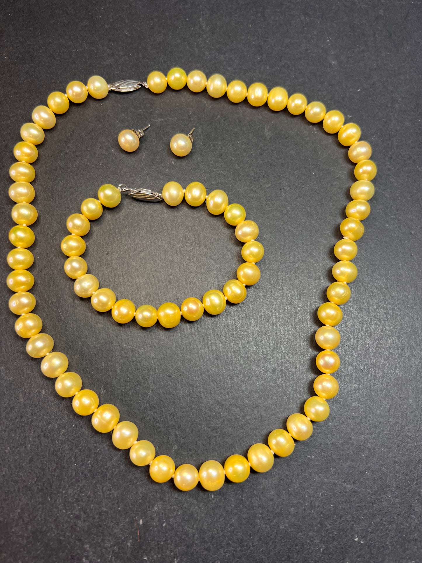 New Freshwater Pearl Necklace Bracelet Earrings Set Sterling Silver