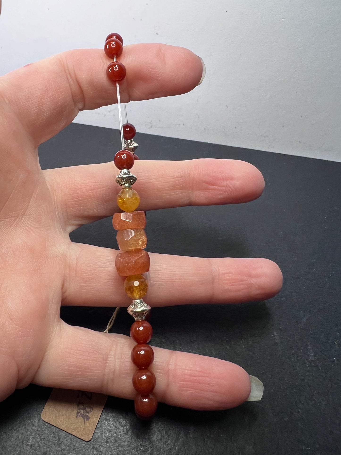 Carnelian, citrine , and sunstone stretch bracelet 7 inch