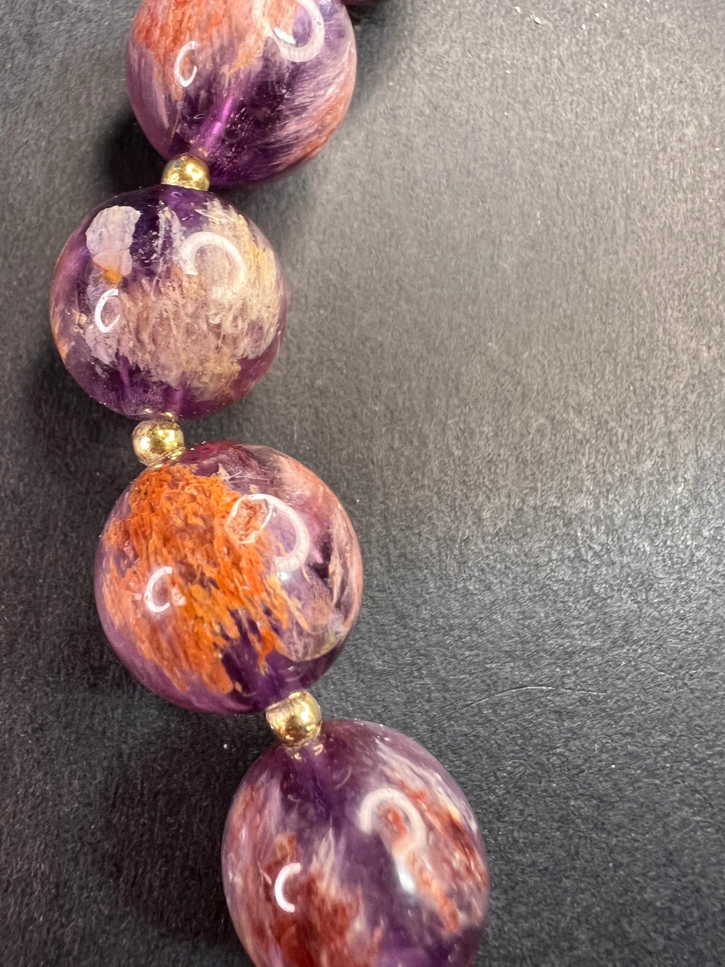 NEW Cacoxenite in amethyst graduated beaded necklace with gold vermeil