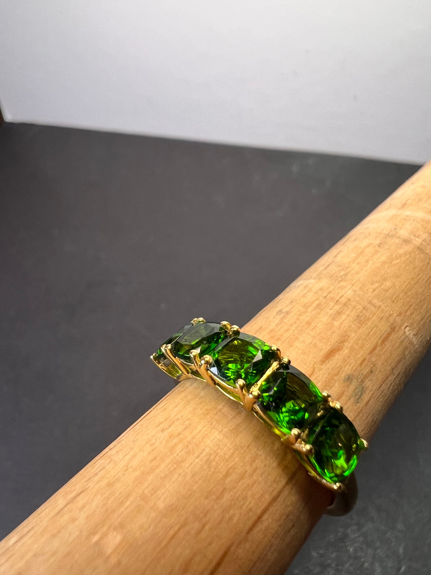 Natural Chrome Diopside 5 Stone Band Ring in Vermeil Yellow Gold Sterling Silver 3.00 ctw