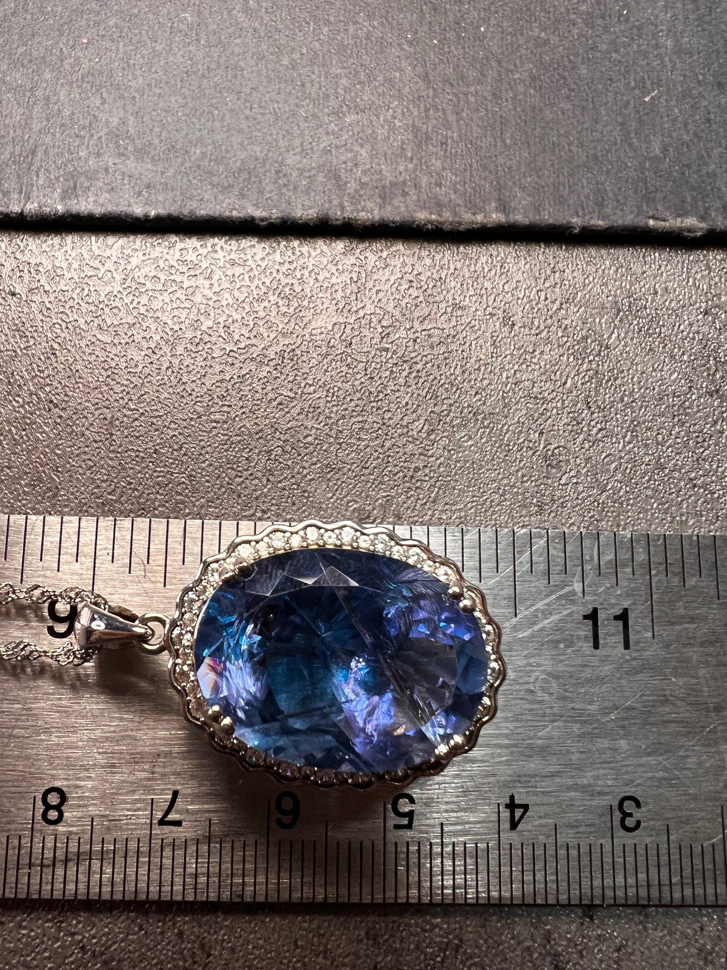 Blue Color-Change Fluorite Pendant in Rhodium Over Sterling Silver with Chain